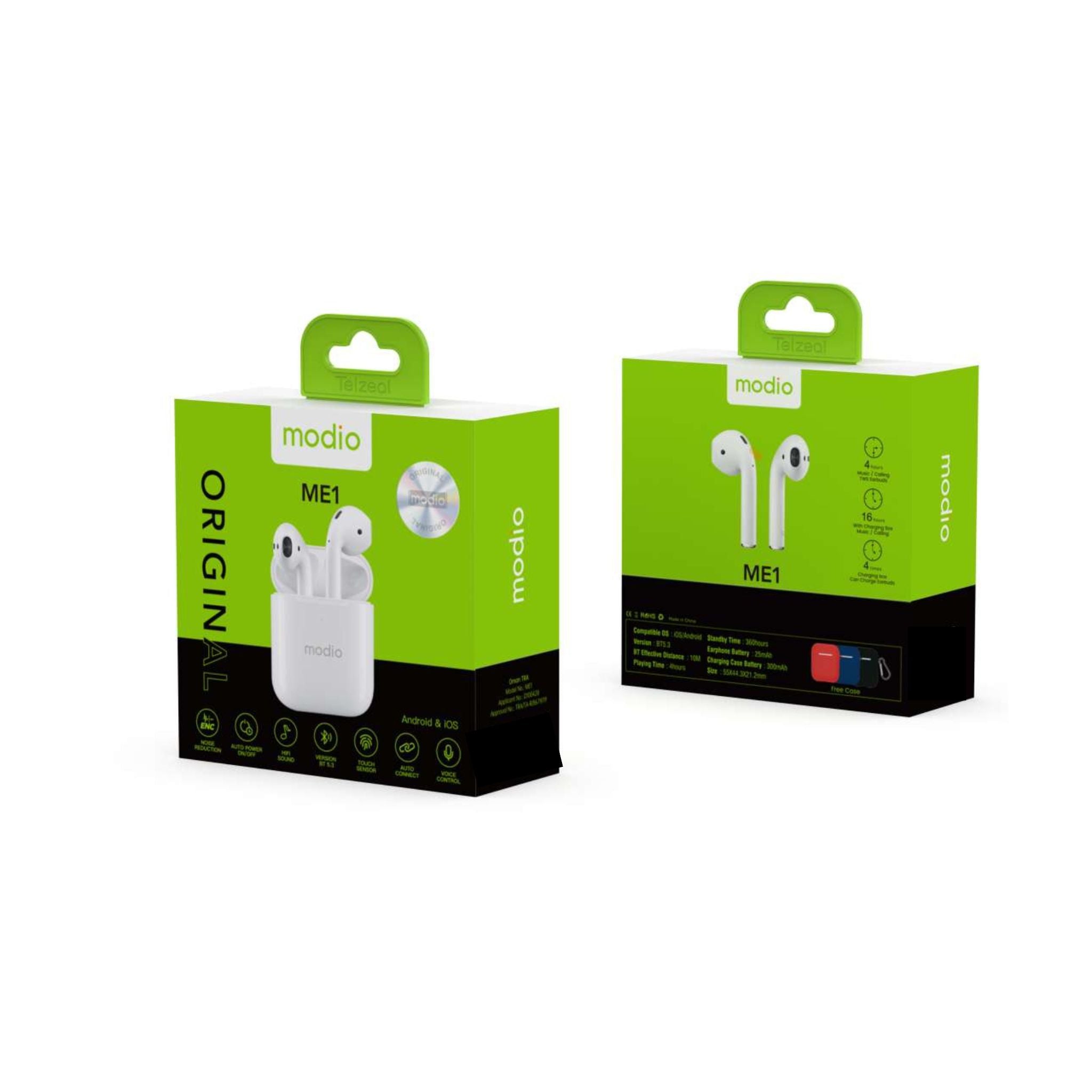 Modio ME1  Wireless Bluetooth Earbud Pro for Android and iPhones, White