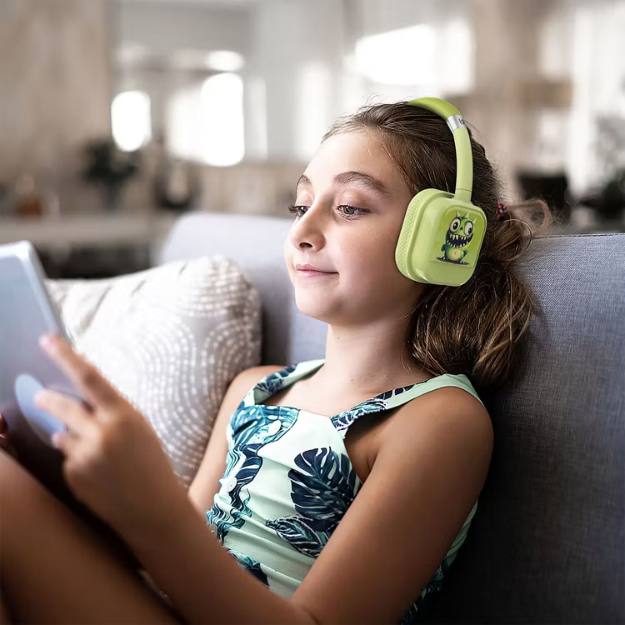 Porodo Soundtec Yotowave Kids Wireless Headphones with Comfortable & Breathable Cushion, 200mAh Battery, Up to 25 Hours Play Time, 40mm Speaker Size, Bluetooth Version 5.4, Recommended for Kids Aged 6+, Skin-Friendly Material, Safe Volume Limit - Green