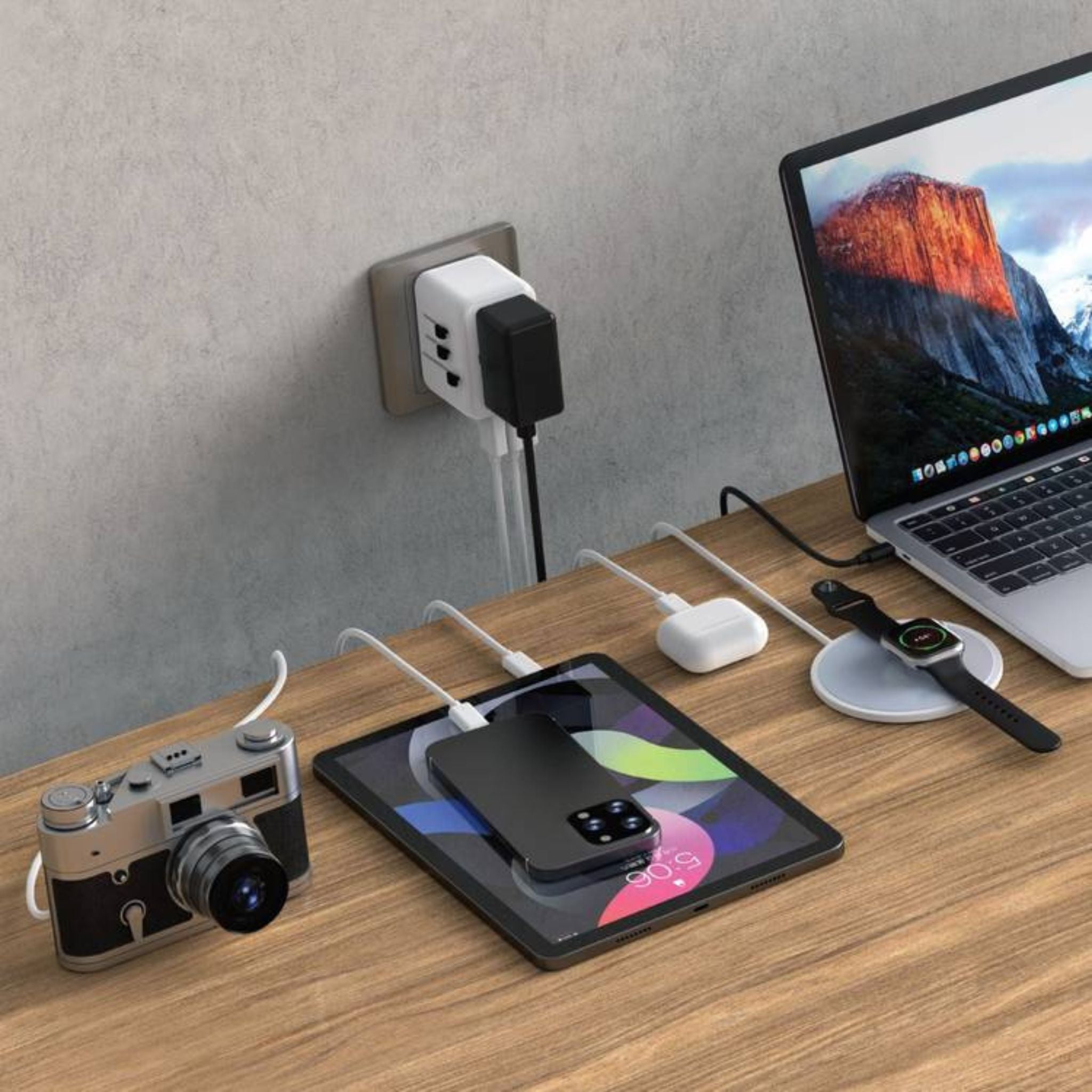 Green Lion 20W PD Universal Travel Adapter with Carrying Pouch, Dual USB-A Ports, US, AU, EU, & UK Plug Compatibility, Short-Circuit Protection & Overheat Protection - White