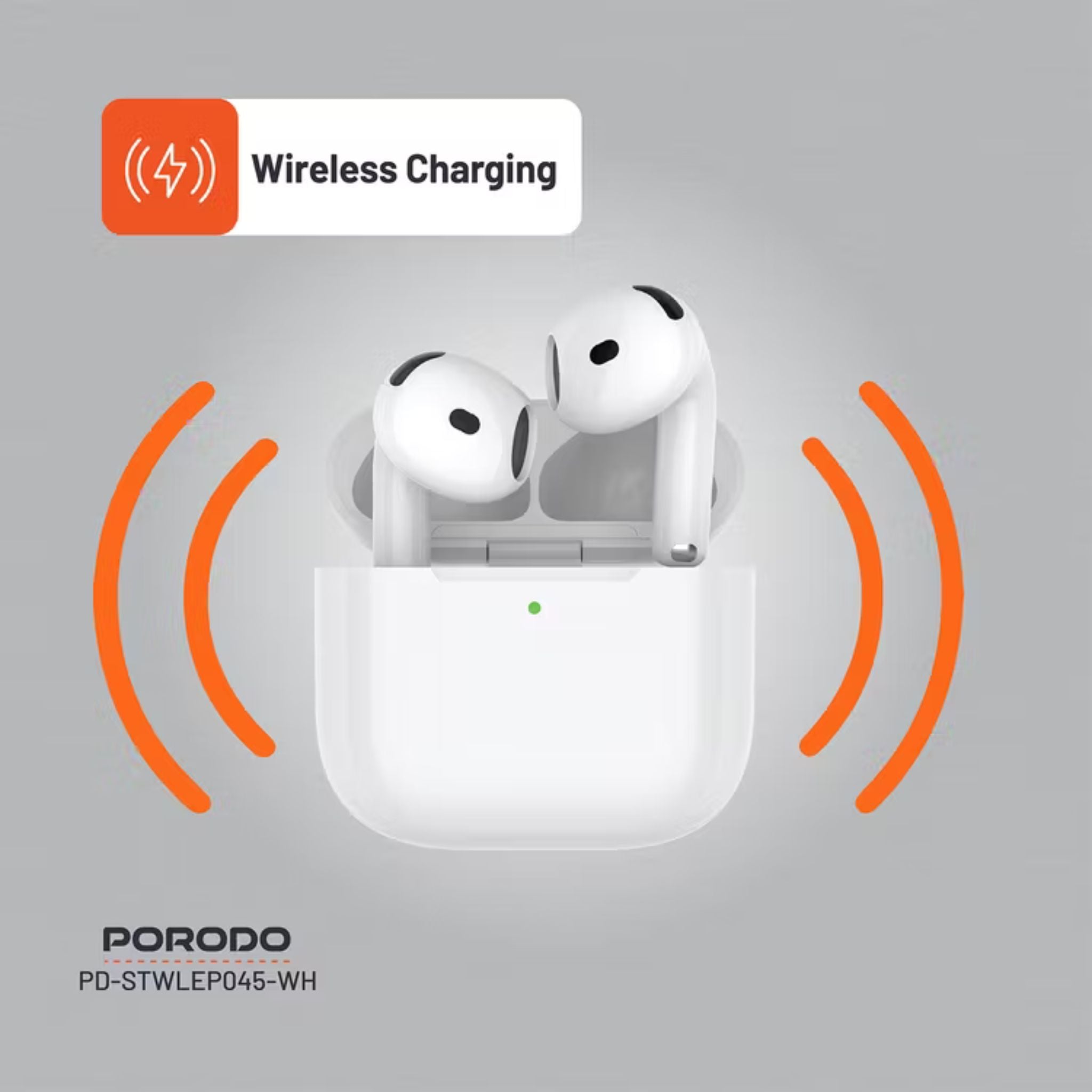 Porodo Soundtec Earbuds Gen 4 with Environmental Noise Cancellation, 5 Hours Play Time, 25m Transmission Range, Touch Control, Wireless Charging - White