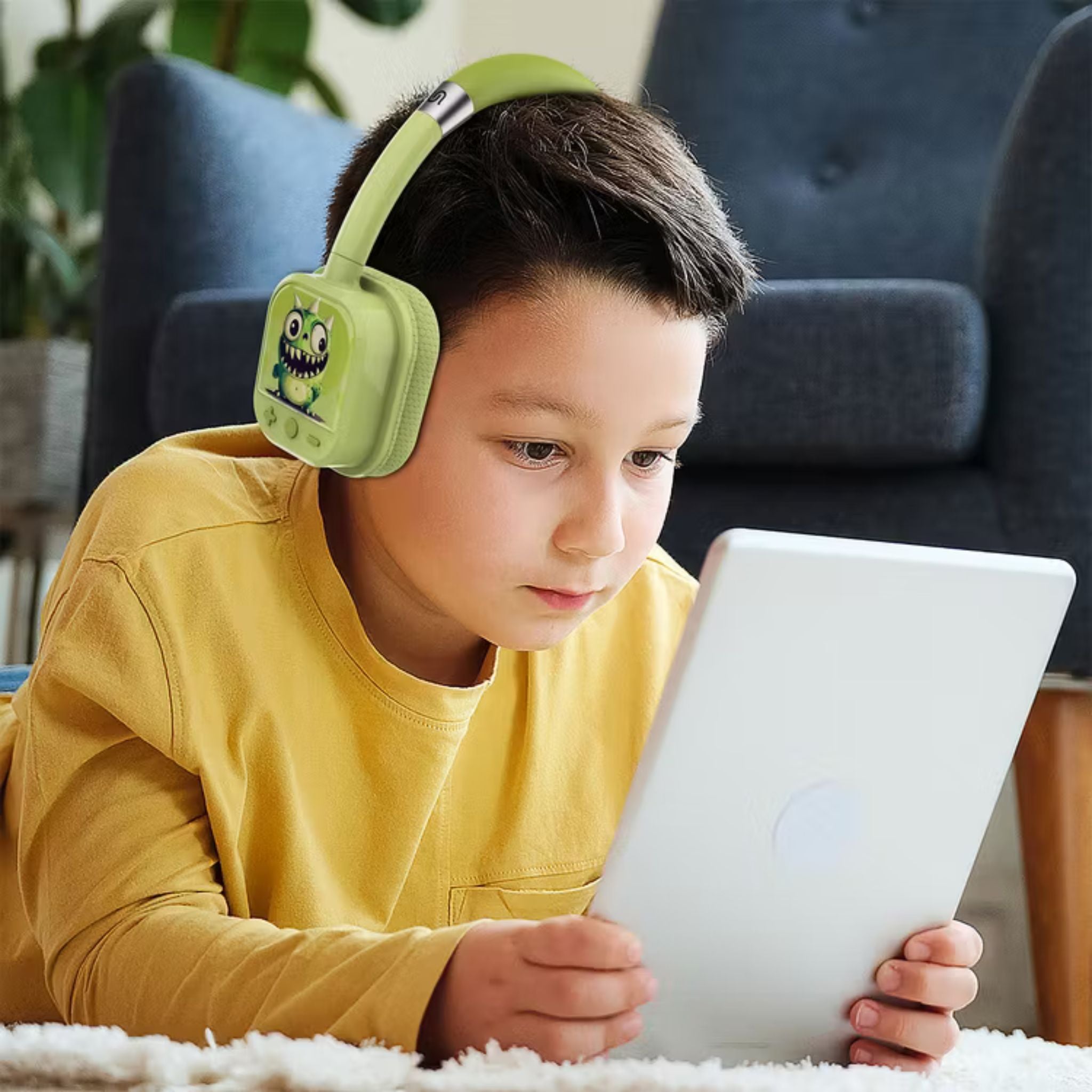 Porodo Soundtec Yotowave Kids Wireless Headphones with Comfortable & Breathable Cushion, 200mAh Battery, Up to 25 Hours Play Time, 40mm Speaker Size, Bluetooth Version 5.4, Recommended for Kids Aged 6+, Skin-Friendly Material, Safe Volume Limit - Green
