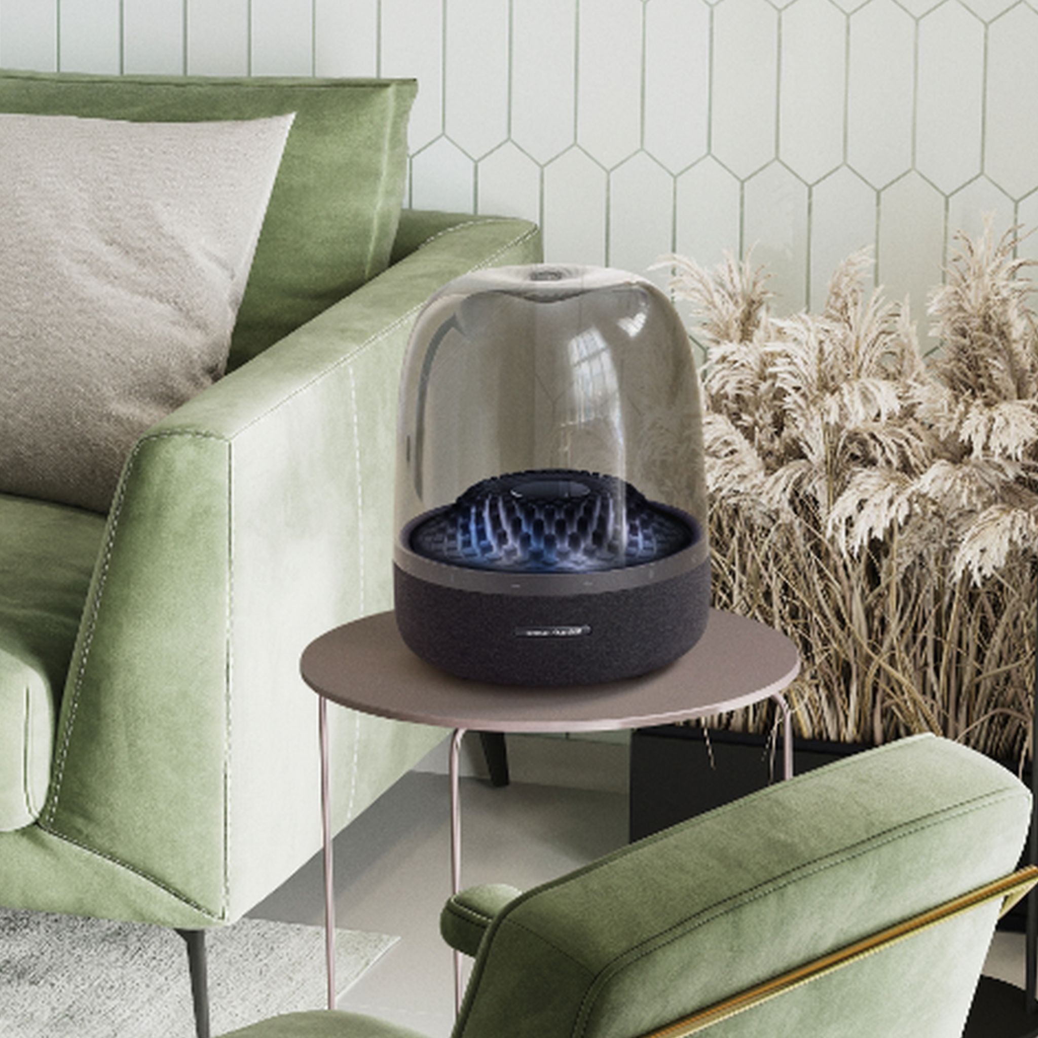 Harman Kardon Aura Studio 4 Wireless Stereo Speaker, Superior Sound performance, Unique diamond-effect lighting that dances to the music - Black