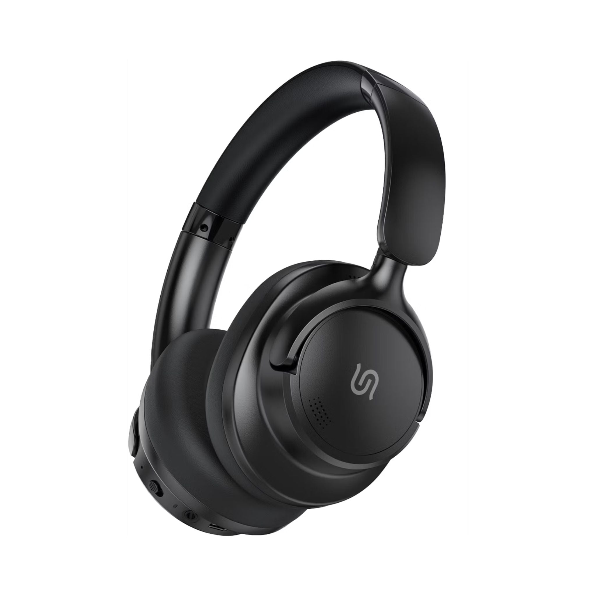 Black over-ear headphones on a white background