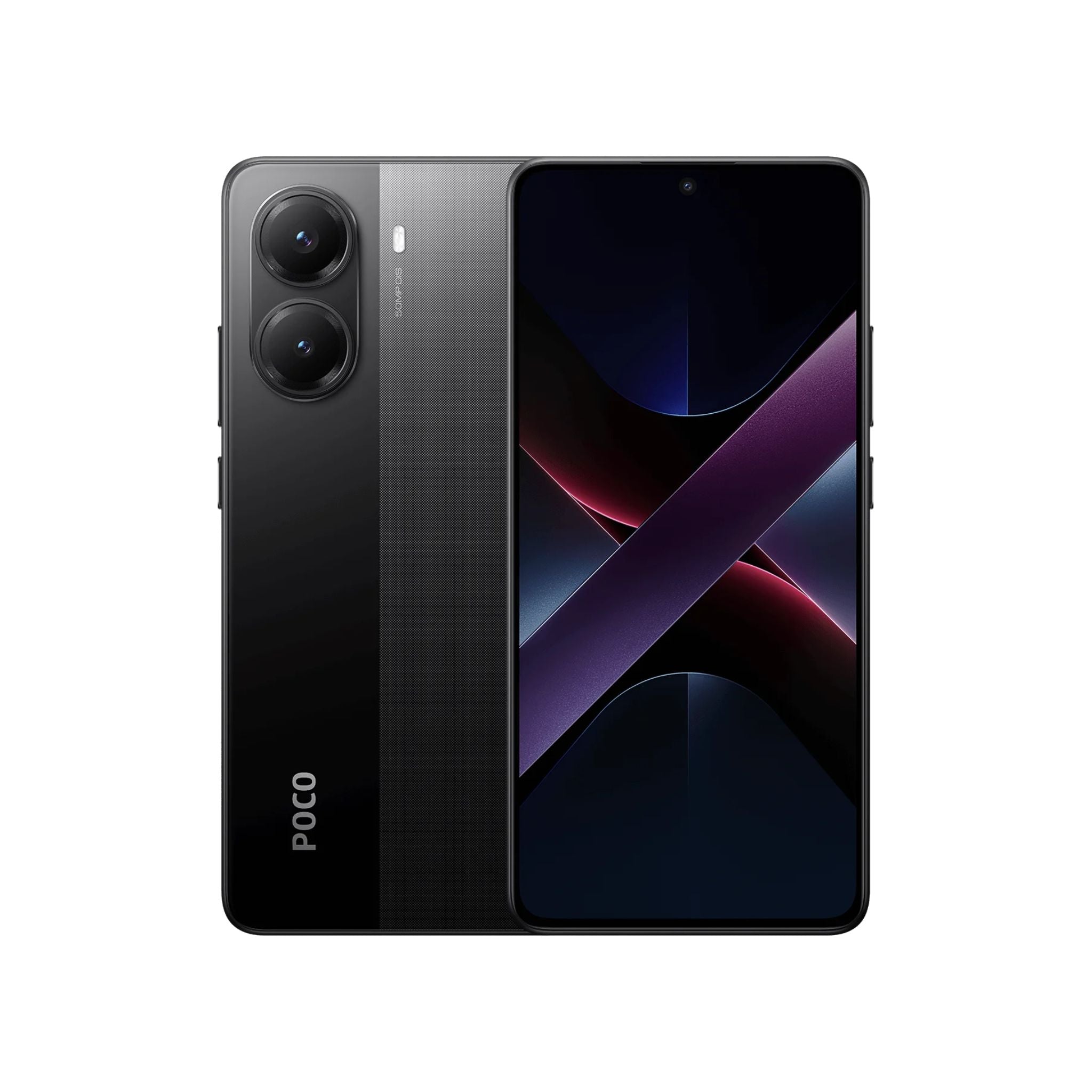 Black smartphone with POCO branding on a white background