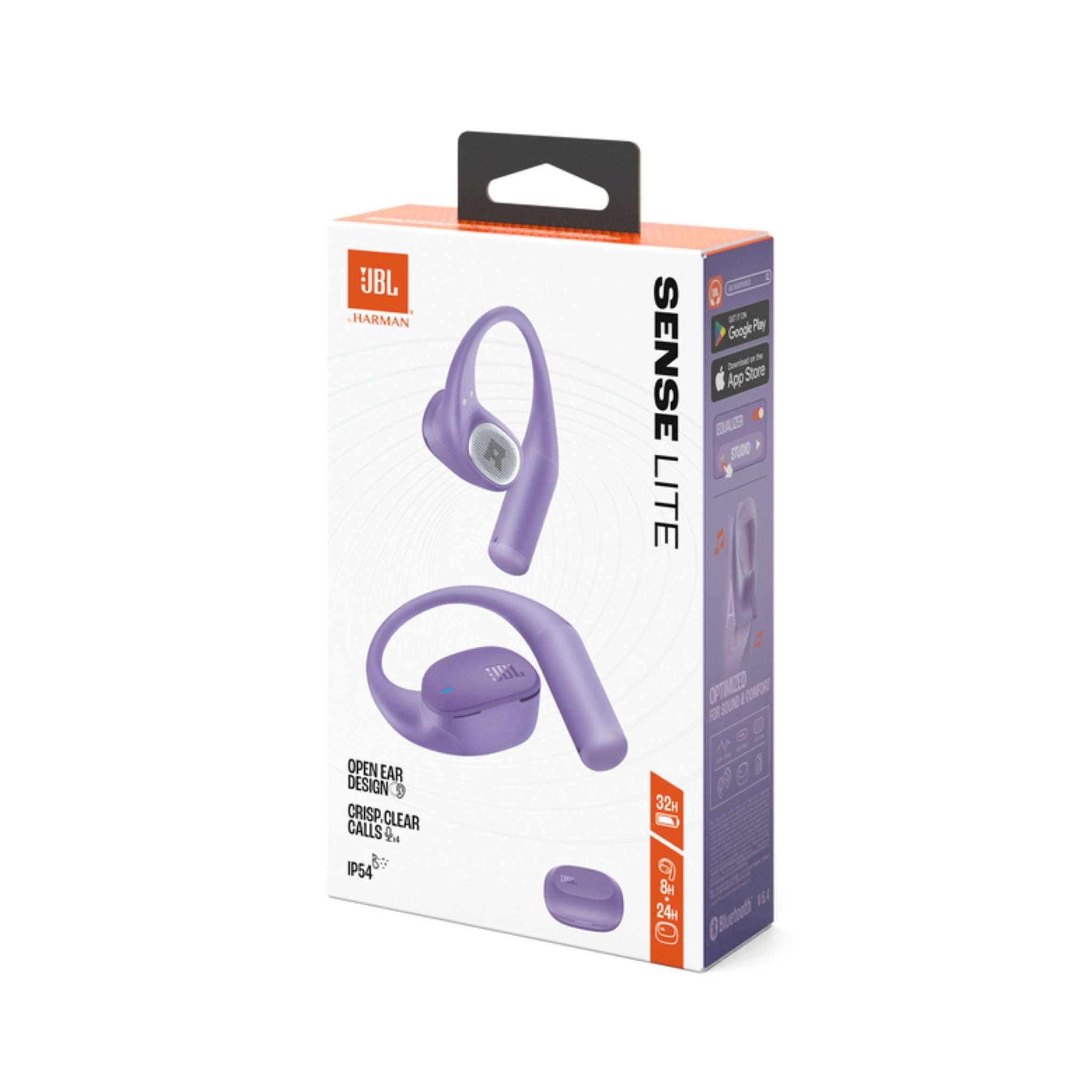 JBL Sense Lite Wireless Earbuds with Open Design and Ear Hook, JBL OpenSound Air Conduction Technology, 32 Hours Operation, Water & Dust Resistant IP54-Purple