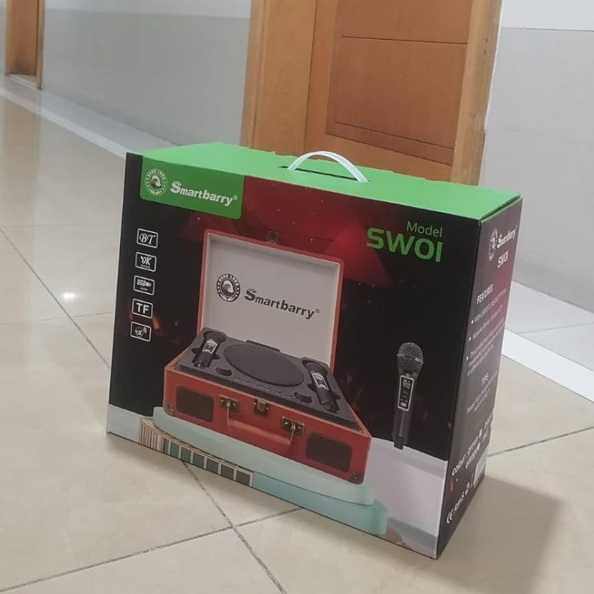 SmartBarry Portable Karaoke Bluetooth Unique SuitCase Speaker with 2 dual Microphones with Karaoke Family/Offering Indoor & Outdoor KTV ECO FRIENDLY & experience in different enviroment- Red