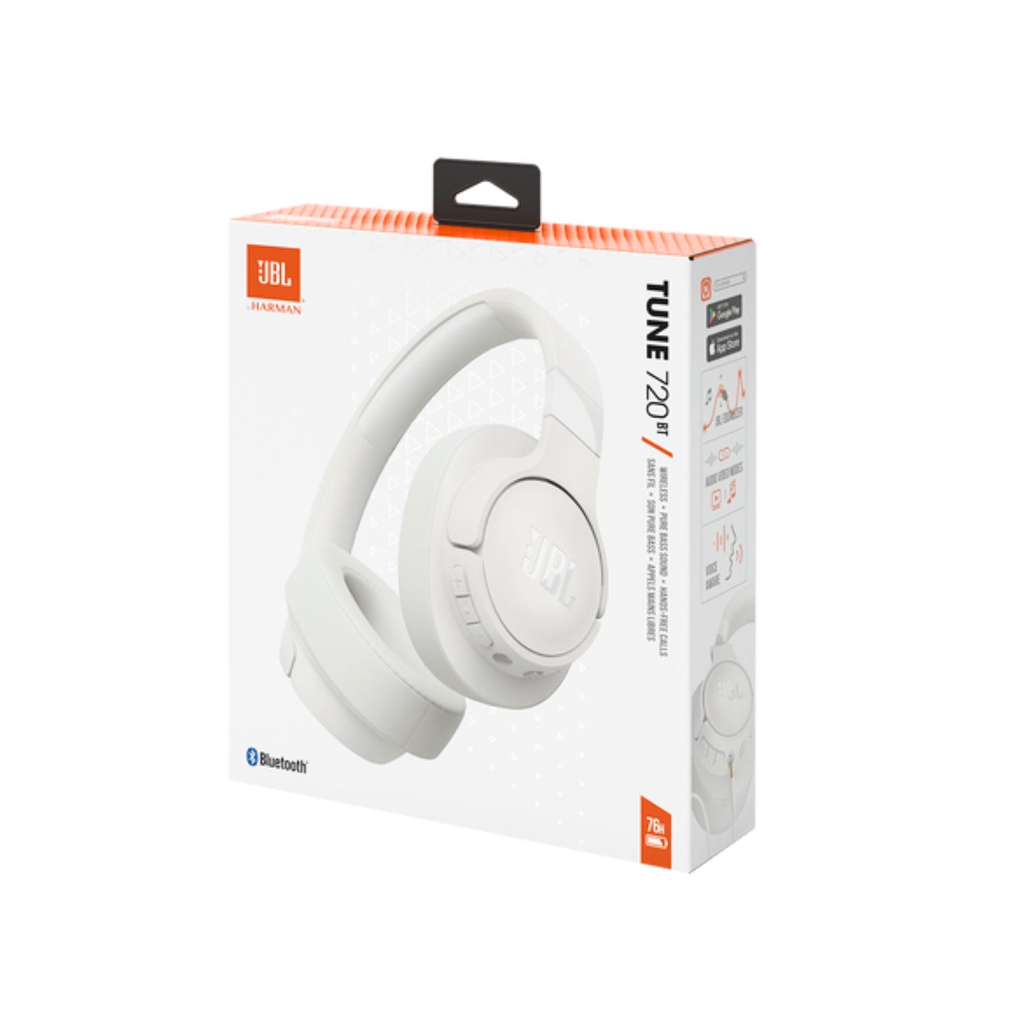 JBL Tune 720BT Wireless Over-Ear Headphones, Pure Bass Sound, Bluetooth 5.3, 76H Battery, Hands-Free Call, Multi-Point Connection, Foldable, Detachable Audio Cable- White