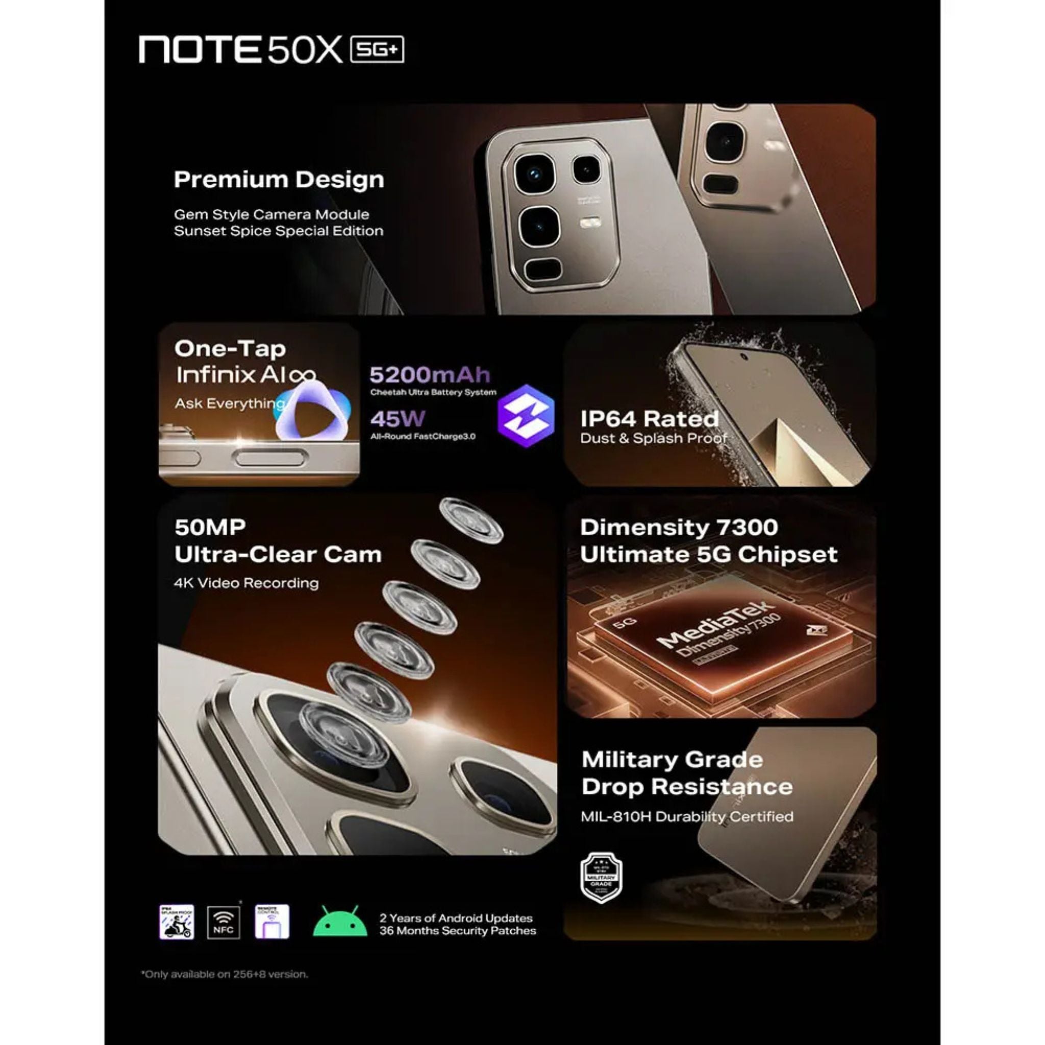 Infinix Note 50 X 5G Dual SIM  8+8GB RAM 256GB - Middle East Version -Sea Breeze Green