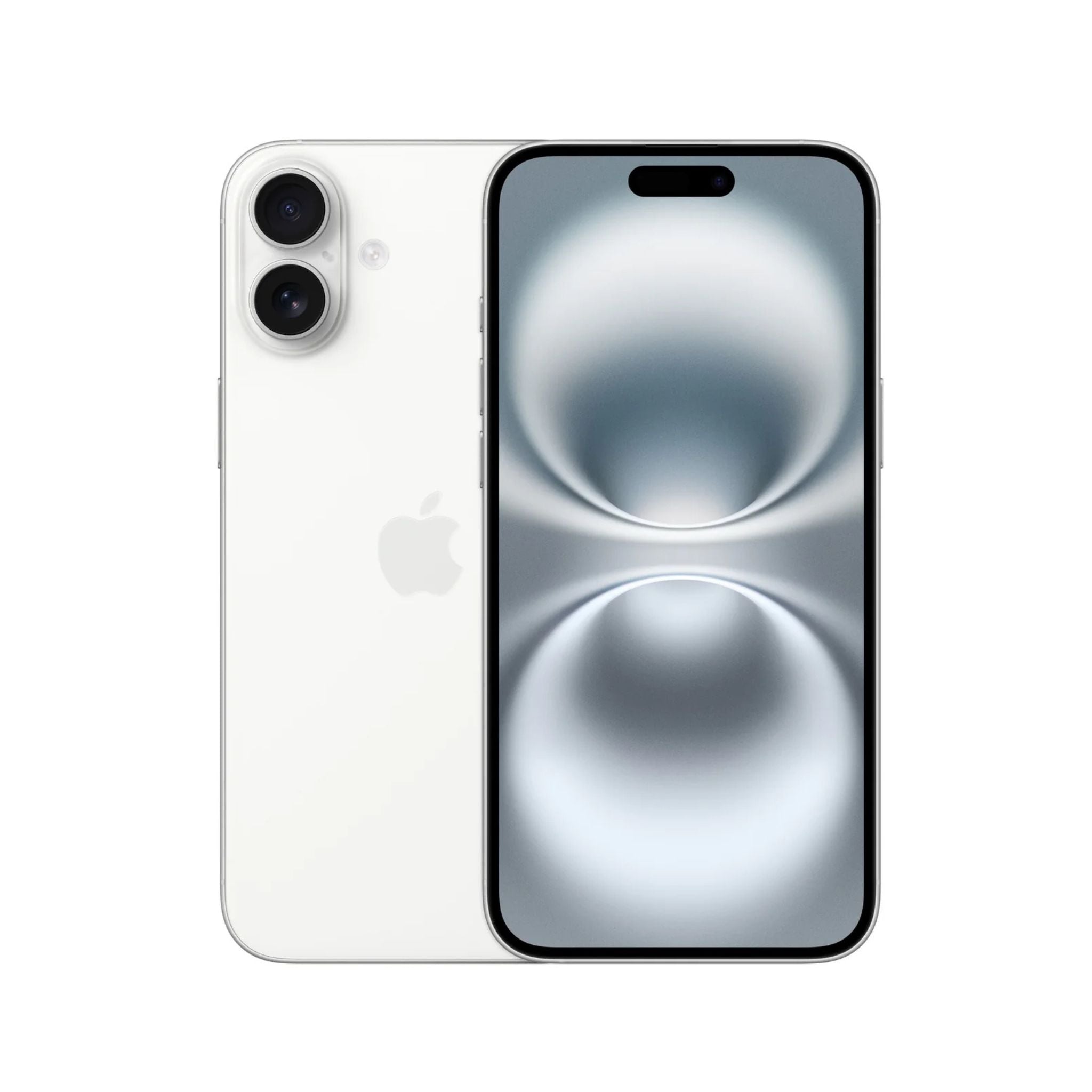 Smartphone with front and back views on a white background