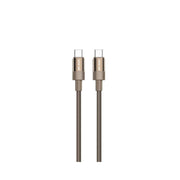 A brown USB-C to USB-C cable with aluminum alloy and woven cable construction, designed for charging and data transfer.