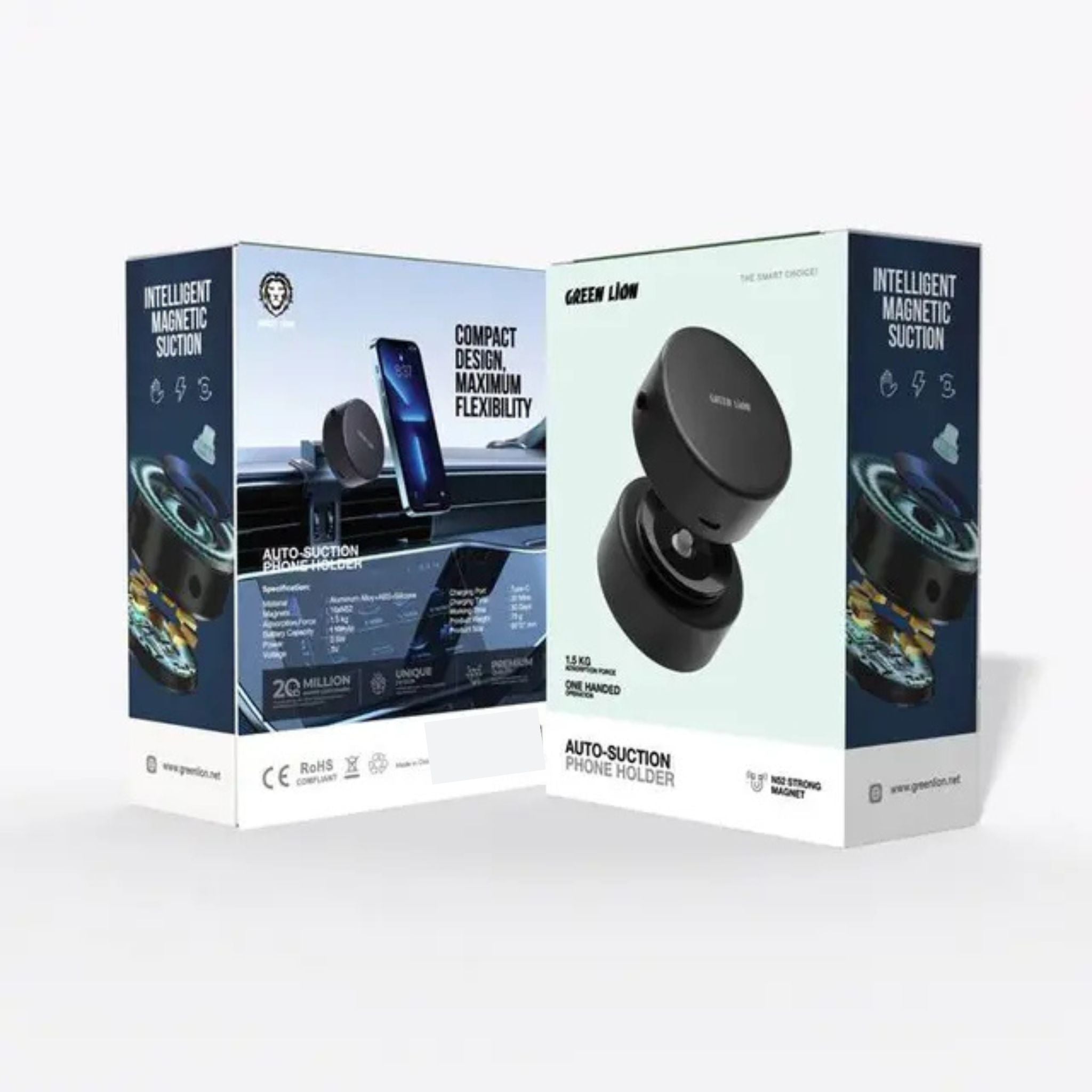 Green Lion Auto-Suction Phone Holder, 30 Days Working Time, 1.5 Kg Working Time, Multi Scene Switching - Black