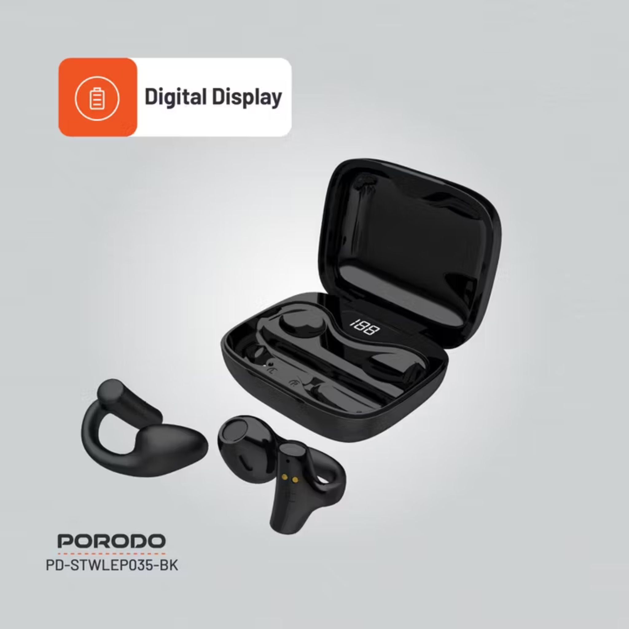 Porodo Soundtec TWS Ear Clip, 10m Transmission Range, Bluetooth V5.3, Up to 24 Hours Play Time, 300mAh Battery Capacity - BlackPorodo Soundtec TWS Ear Clip, 10m Transmission Range, Bluetooth V5.3, Up to 24 Hours Play Time, 300mAh Battery Capacity - Black