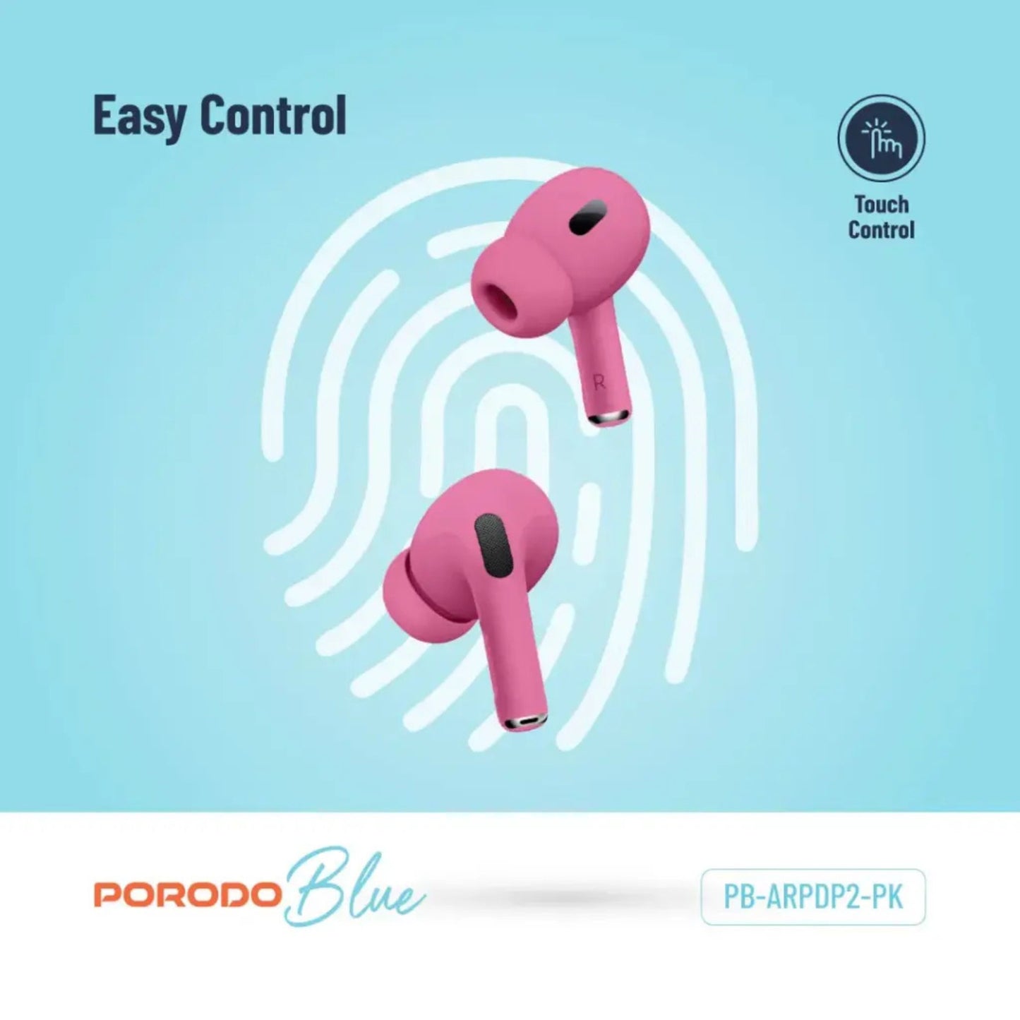 Porodo Blue Deep Bass Wireless Earbuds Pro 2 with Swipe Volume