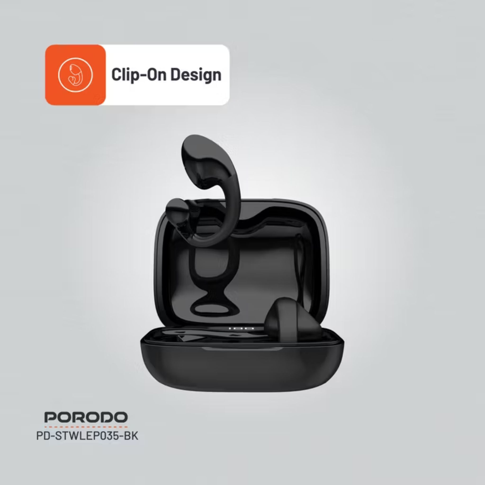 Porodo Soundtec TWS Ear Clip, 10m Transmission Range, Bluetooth V5.3, Up to 24 Hours Play Time, 300mAh Battery Capacity - BlackPorodo Soundtec TWS Ear Clip, 10m Transmission Range, Bluetooth V5.3, Up to 24 Hours Play Time, 300mAh Battery Capacity - Black