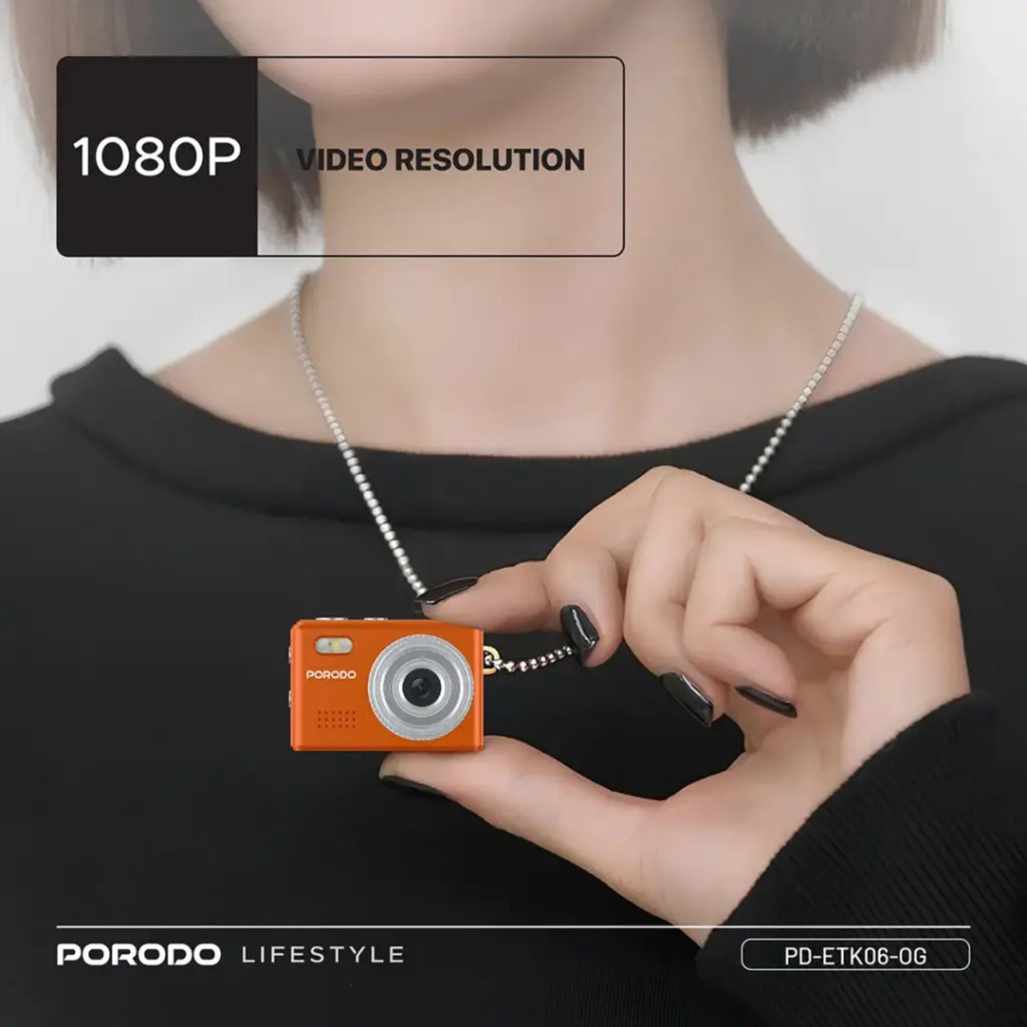 Porodo Lifestyle Snap & Go Mini Digital Camera 2MP / Full HD Camera Video Resolution / Portable Camera with Lightweight / 6 Color Filters / Instant Webcam Function / AVI and JPG Format - Orange