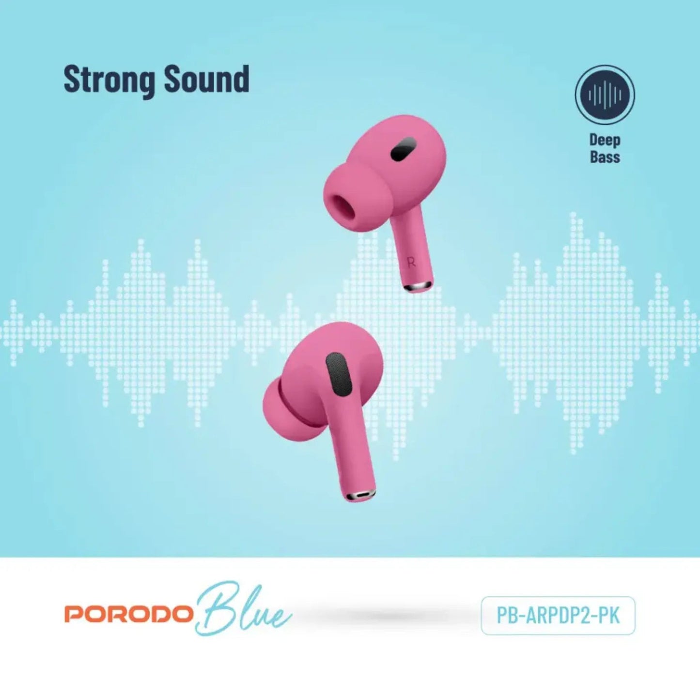 Porodo Blue Deep Bass Wireless Earbuds Pro 2 with Swipe Volume