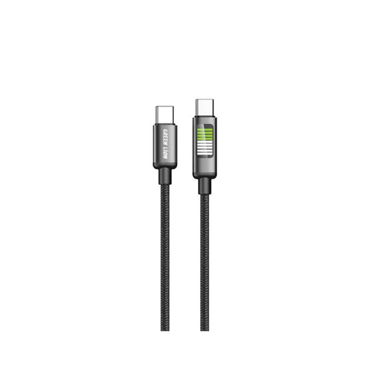 Green Lion USB-C to USB-C LED Charging Cable, Braided + Aluminum Alloy Material, 1m Cable, Secure & Safe, Wide Compatibility, LED Indicator - Black