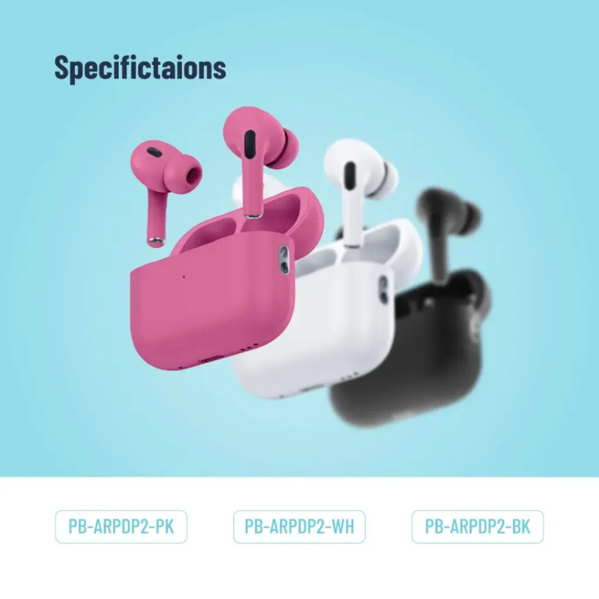 Porodo Blue Earbuds Pro 2 With Swipe Volume, 20 Hours Working Time, Wireless Charging, Deep Bass, Independent Earbuds, Touch Control - Pink