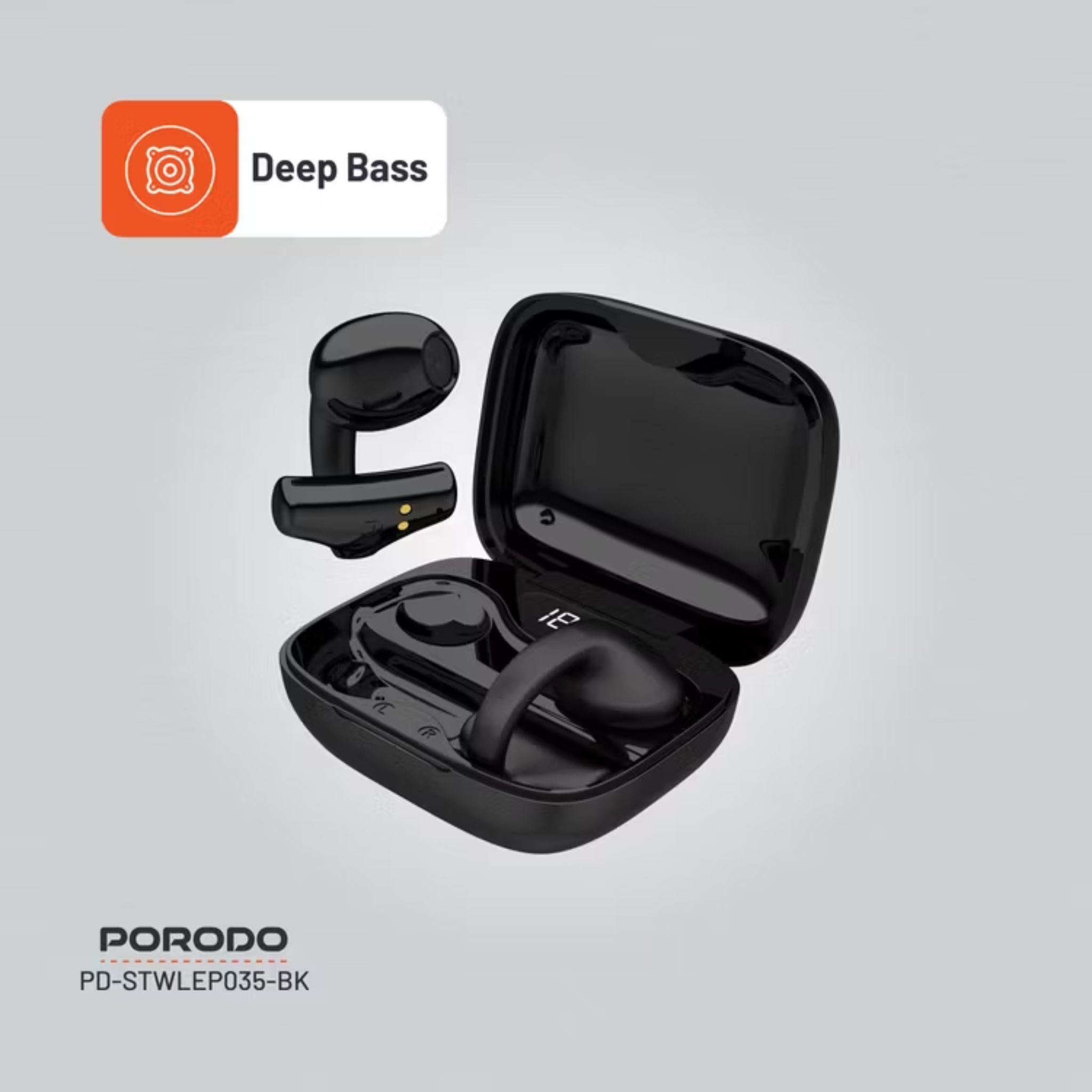 Porodo Soundtec TWS Ear Clip, 10m Transmission Range, Bluetooth V5.3, Up to 24 Hours Play Time, 300mAh Battery Capacity - BlackPorodo Soundtec TWS Ear Clip, 10m Transmission Range, Bluetooth V5.3, Up to 24 Hours Play Time, 300mAh Battery Capacity - Black