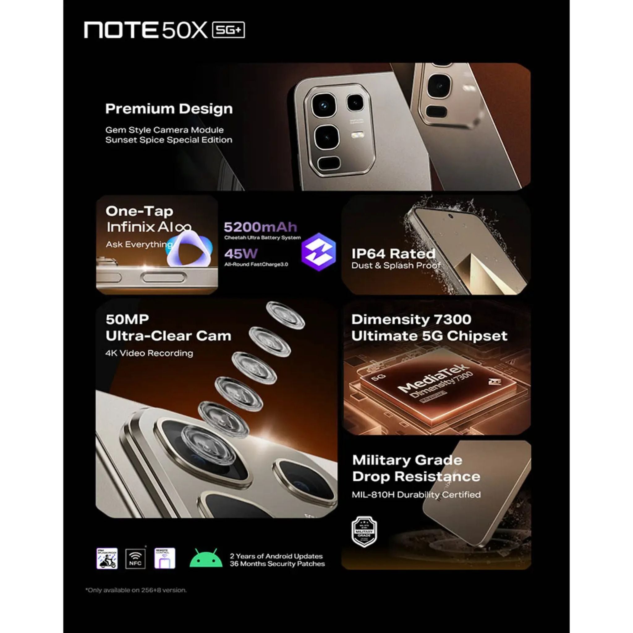 Infinix Note 50 X 5G Dual SIM  8+8GB RAM 256GB  - Middle East Version -Titanium Grey