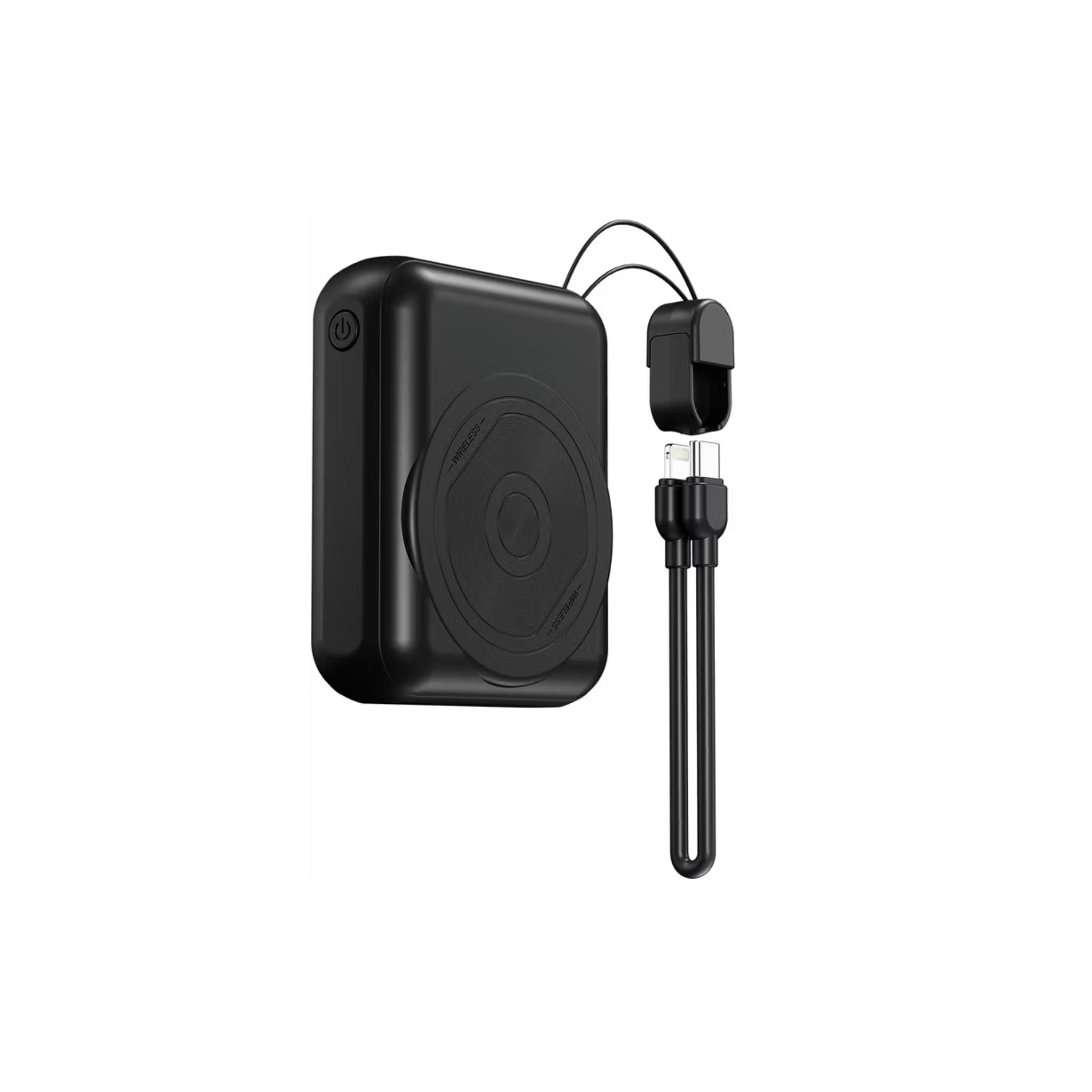 Porodo 10000mAh Compatible with MagSafe Power Bank, 15W Wireless Charging, PD 22.5W, Detachable USB-C/Lightning Head Cable, Digital Info Indicator, Compact Powerbank - Black