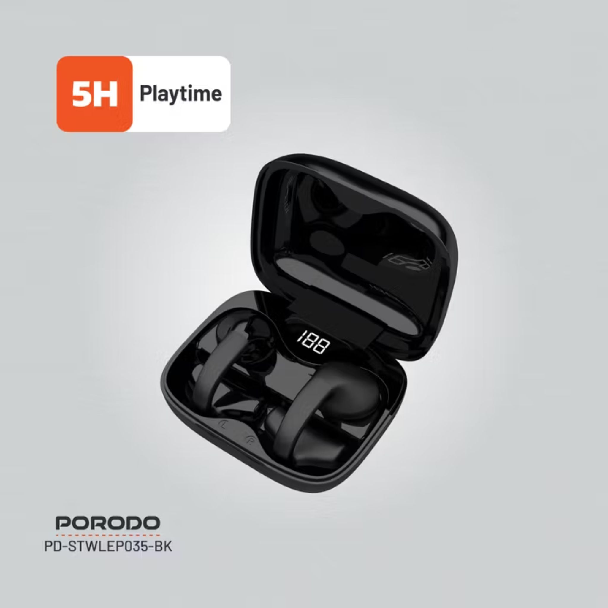 Porodo Soundtec TWS Ear Clip, 10m Transmission Range, Bluetooth V5.3, Up to 24 Hours Play Time, 300mAh Battery Capacity - BlackPorodo Soundtec TWS Ear Clip, 10m Transmission Range, Bluetooth V5.3, Up to 24 Hours Play Time, 300mAh Battery Capacity - Black