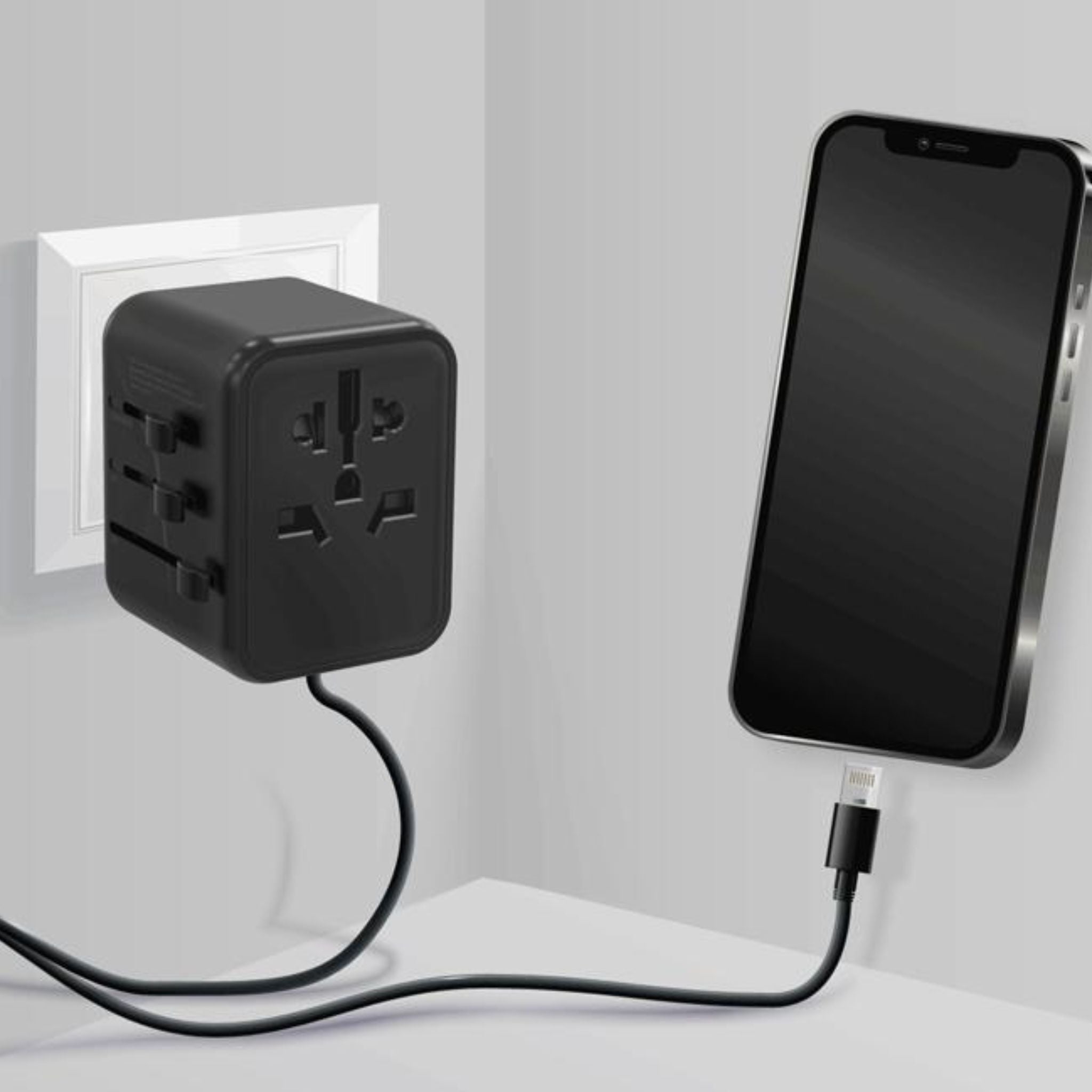 Porodo Dual USB-A Universal Travel Adapter 2.4A, Lightweight & Portable, Travel Friendly, Fast Charging, Dual USB-A, 0–35°C Operating Temperature, Built-in Safeguards - Black