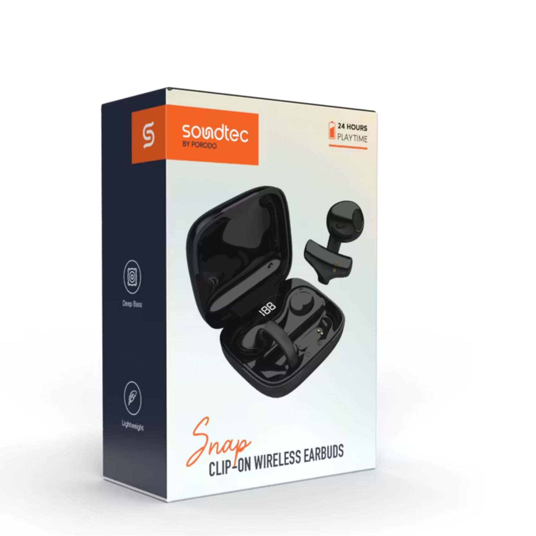 Porodo Soundtec TWS Ear Clip, 10m Transmission Range, Bluetooth V5.3, Up to 24 Hours Play Time, 300mAh Battery Capacity - BlackPorodo Soundtec TWS Ear Clip, 10m Transmission Range, Bluetooth V5.3, Up to 24 Hours Play Time, 300mAh Battery Capacity - Black