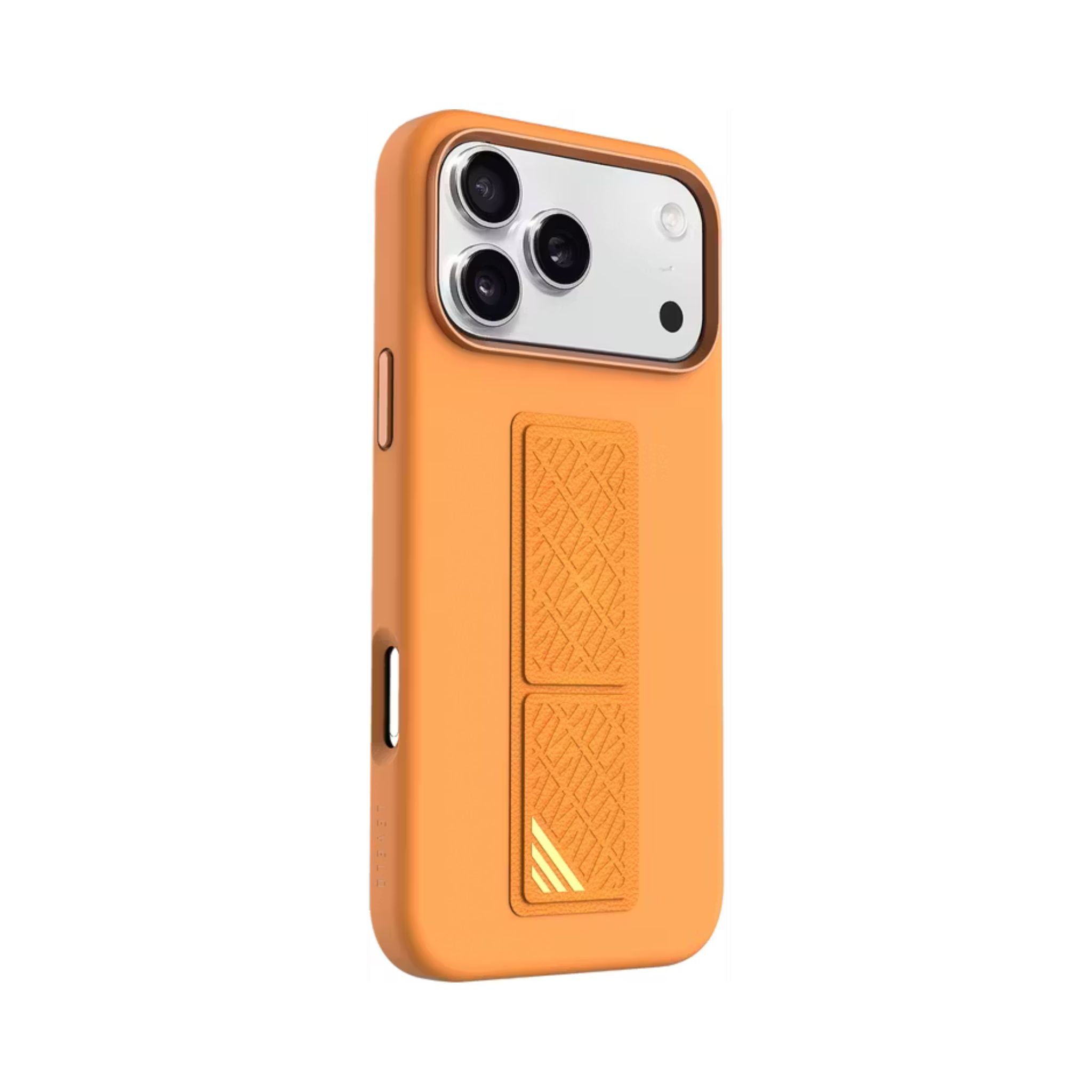 Orange phone case with textured design on a white background