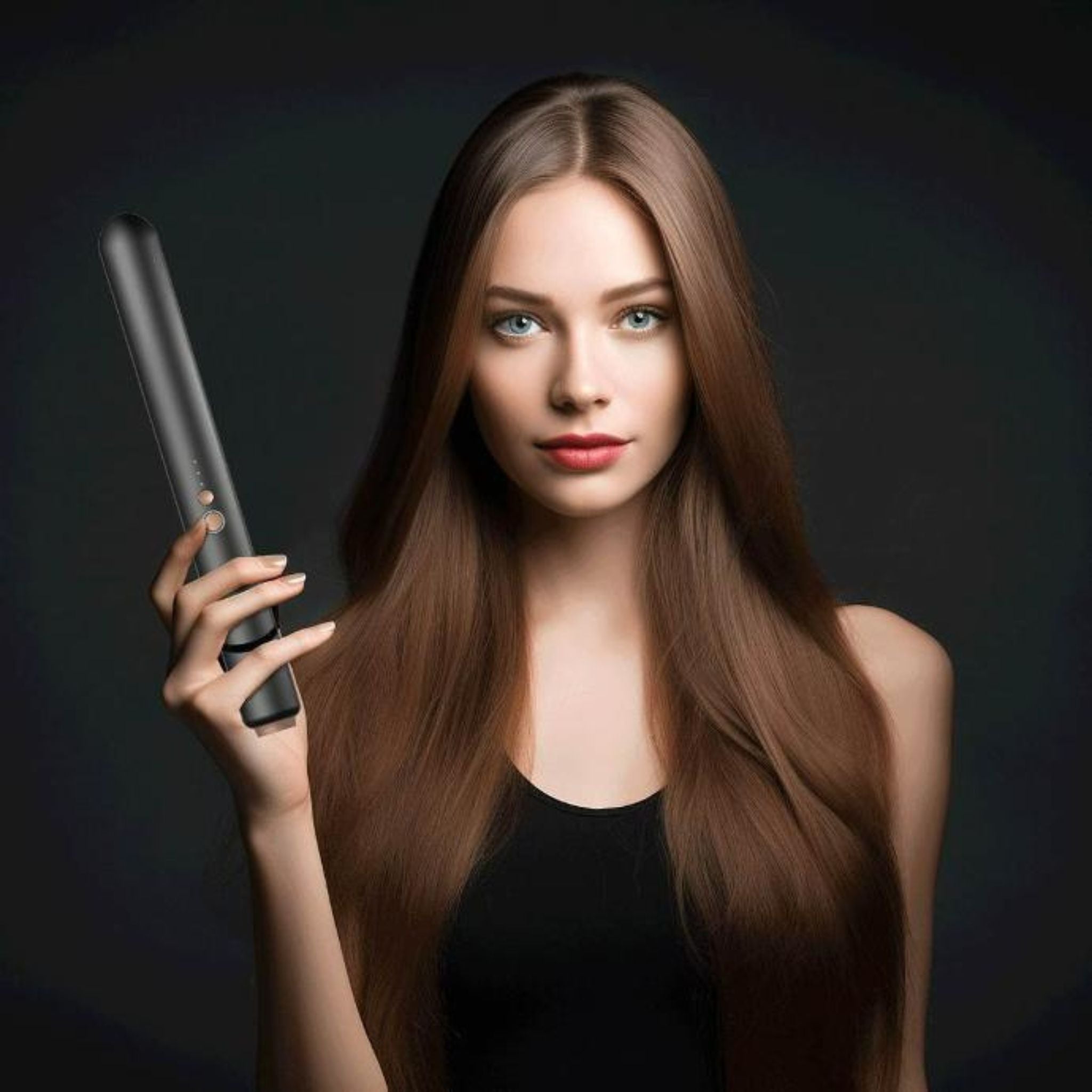 Porodo LifeStyle Wireless Rechargeable Hair Straightener with Ceramic-coated Plates, 4000 mAh Ergonomic Design Portable USB Hair Flat Iron, 3 Heat Settings - Black