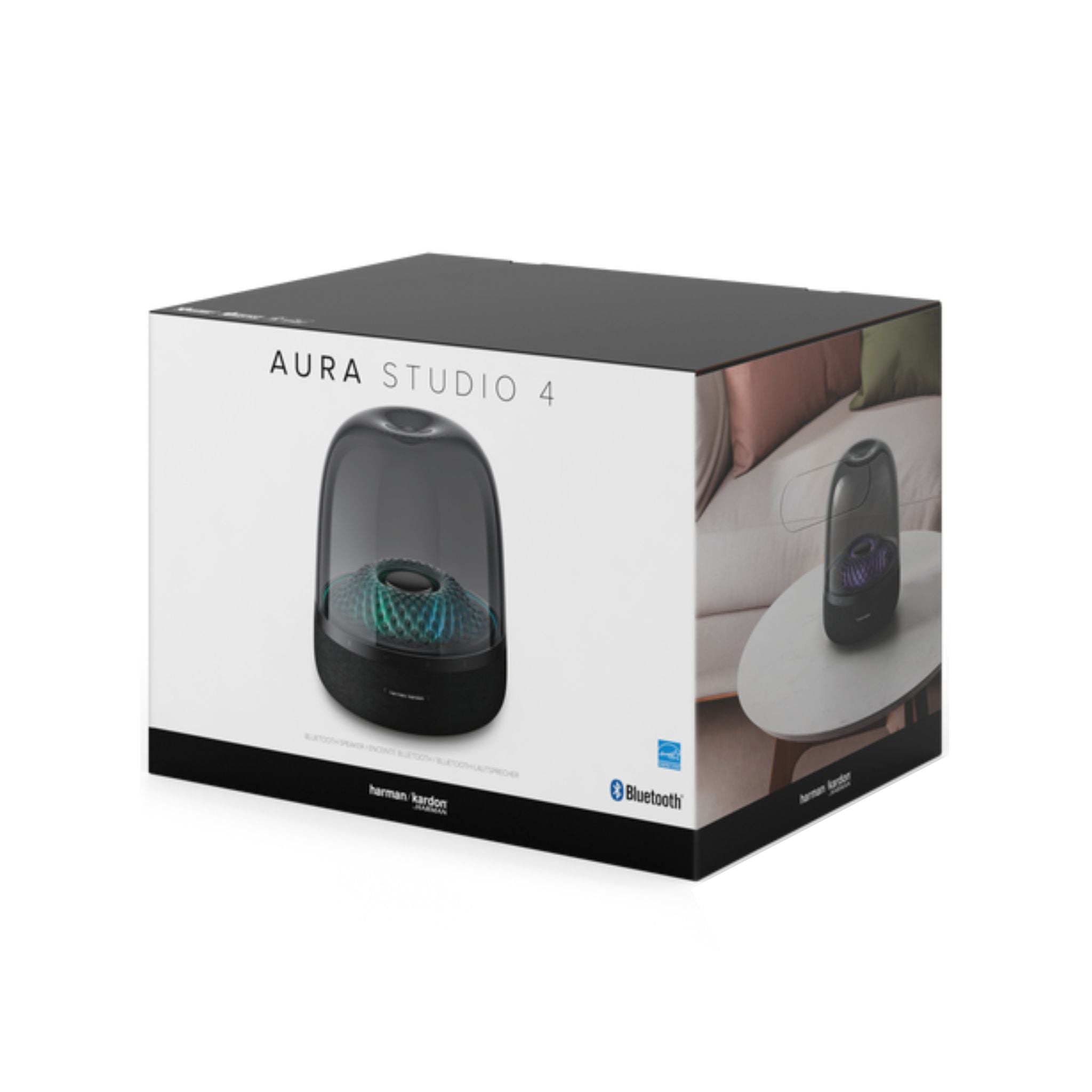 Harman Kardon Aura Studio 4 Wireless Stereo Speaker, Superior Sound performance, Unique diamond-effect lighting that dances to the music - Black