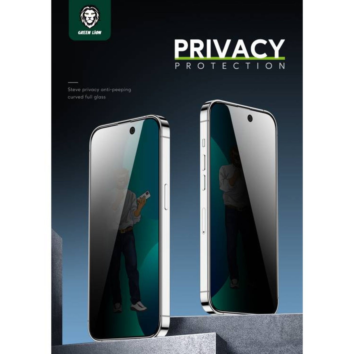 Green Lion 9H Steve Privacy Full Glass Screen Protector for iPhone 14 Pro ( 6.1" ) - Black
