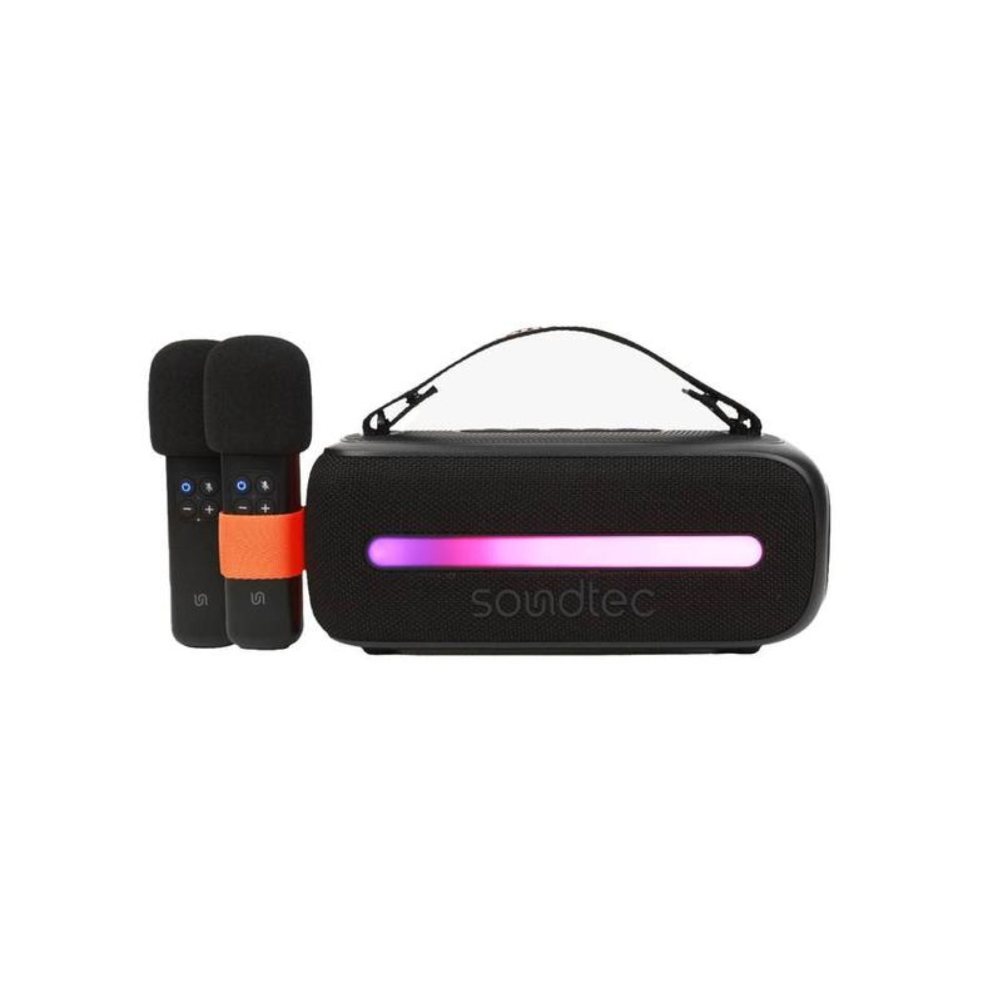Porodo Soundtec 24W Bluetooth Speaker with Dual Wireless Microphone, Carrying Strap, Powerful Bass, FM Function, RGB Light - Black