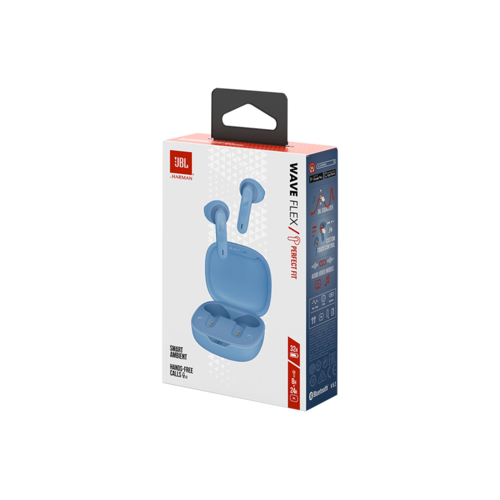 JBL Wave Flex True Wireless Earbuds, Deep Base Sound, Comfortable Fit, 32H Battery, Smart Ambient + Talkthru, Hands-Free Call, VoiceAware, Water and Dust Resistant - Blue, JBLWFLEXBLU