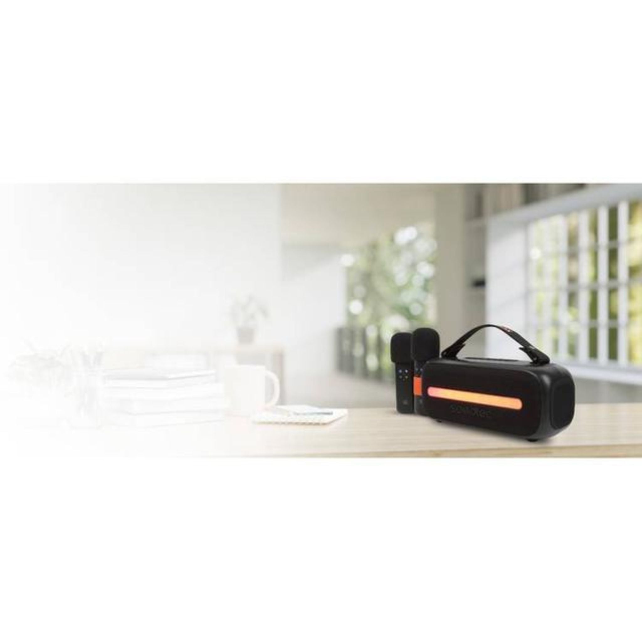 Porodo Soundtec 24W Bluetooth Speaker with Dual Wireless Microphone, Carrying Strap, Powerful Bass, FM Function, RGB Light - Black