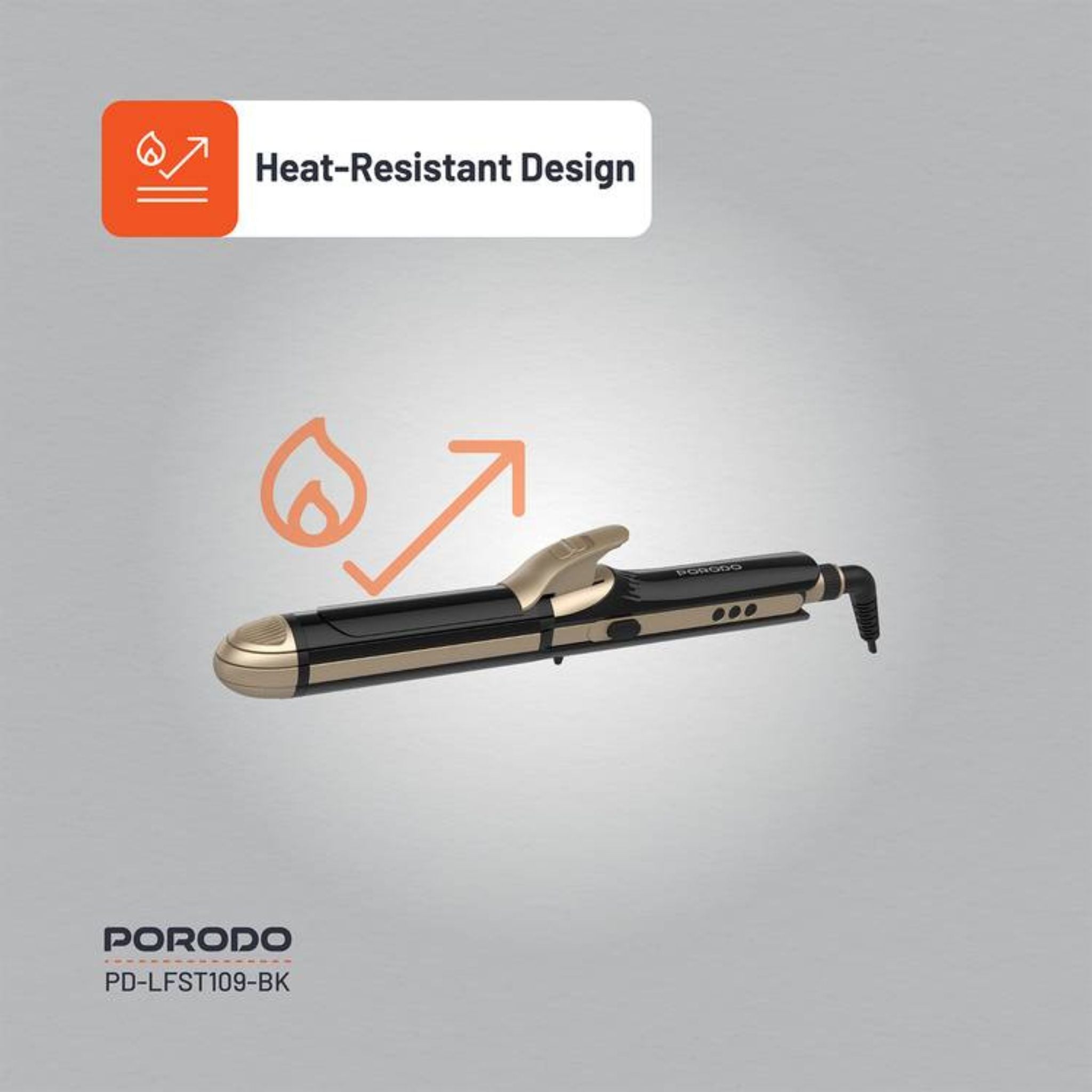 Porodo Lifestyle Hair Iron with 4 Styling Modes, Heat-Resistant Design, 12 Temperature Control Settings, LED Display, 60W Rated Power, Quick Heating - Black