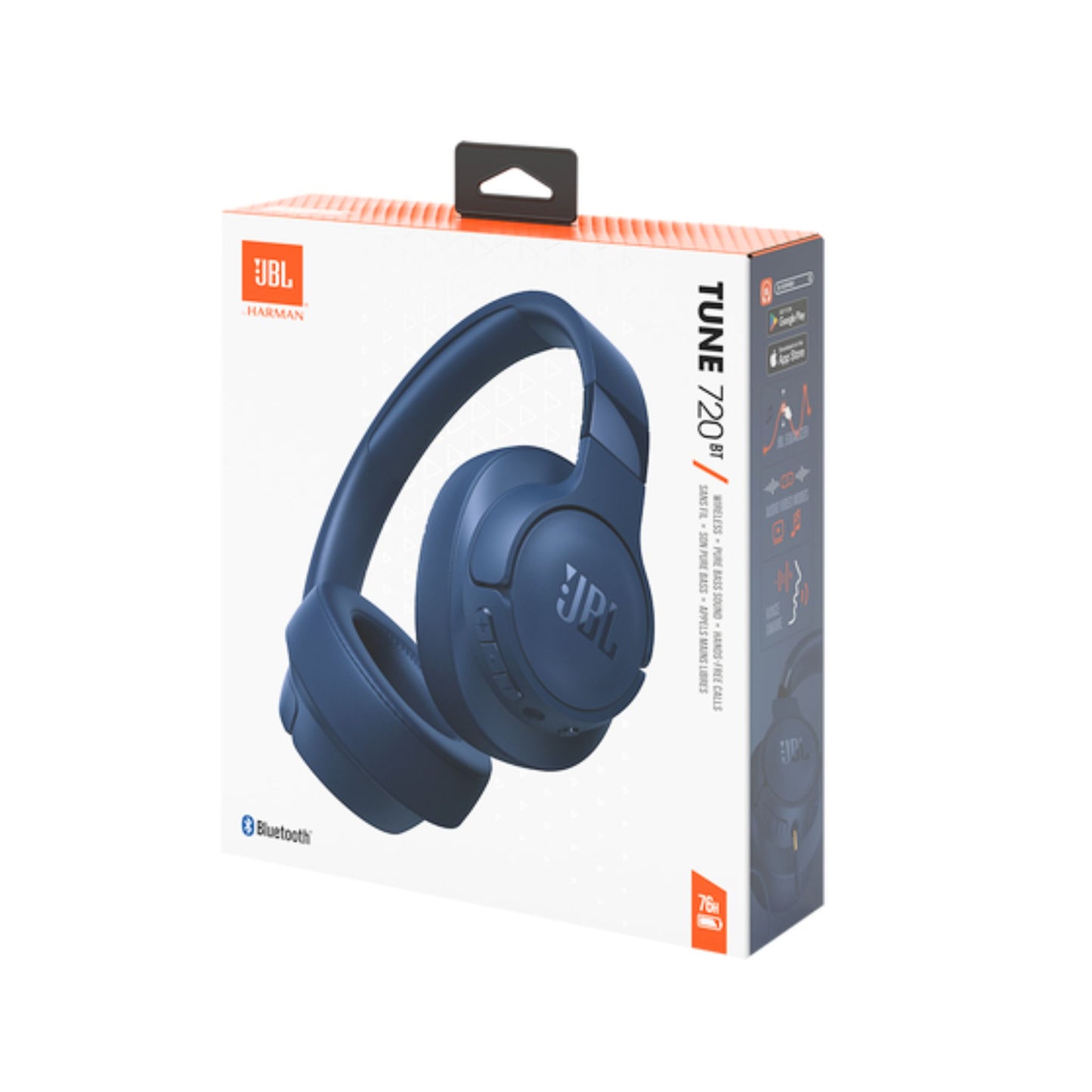 JBL Tune 720BT Wireless Over-Ear Headphones, Pure Bass Sound, Bluetooth 5.3, 76H Battery, Hands-Free Call, Multi-Point Connection, Foldable, Detachable Audio Cable - Blue