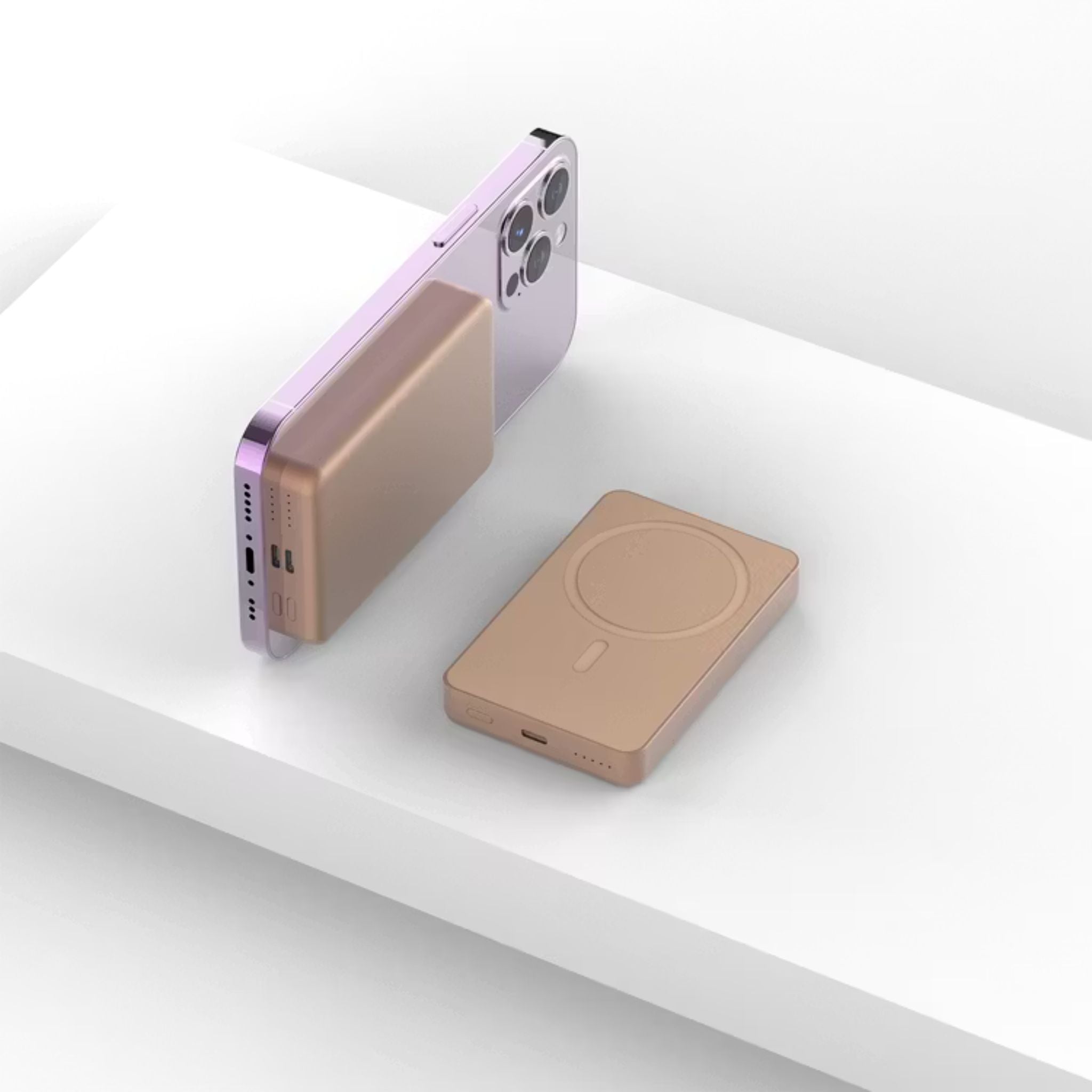 Powerology 10000mAh MagSafe Aluminum Power Bank with Battery Level Indicator, Lightweight & Compact Design, Fast & Simultaneous Charging, Type-C Input & Output, 15W Wireless Output - Desert Titanium