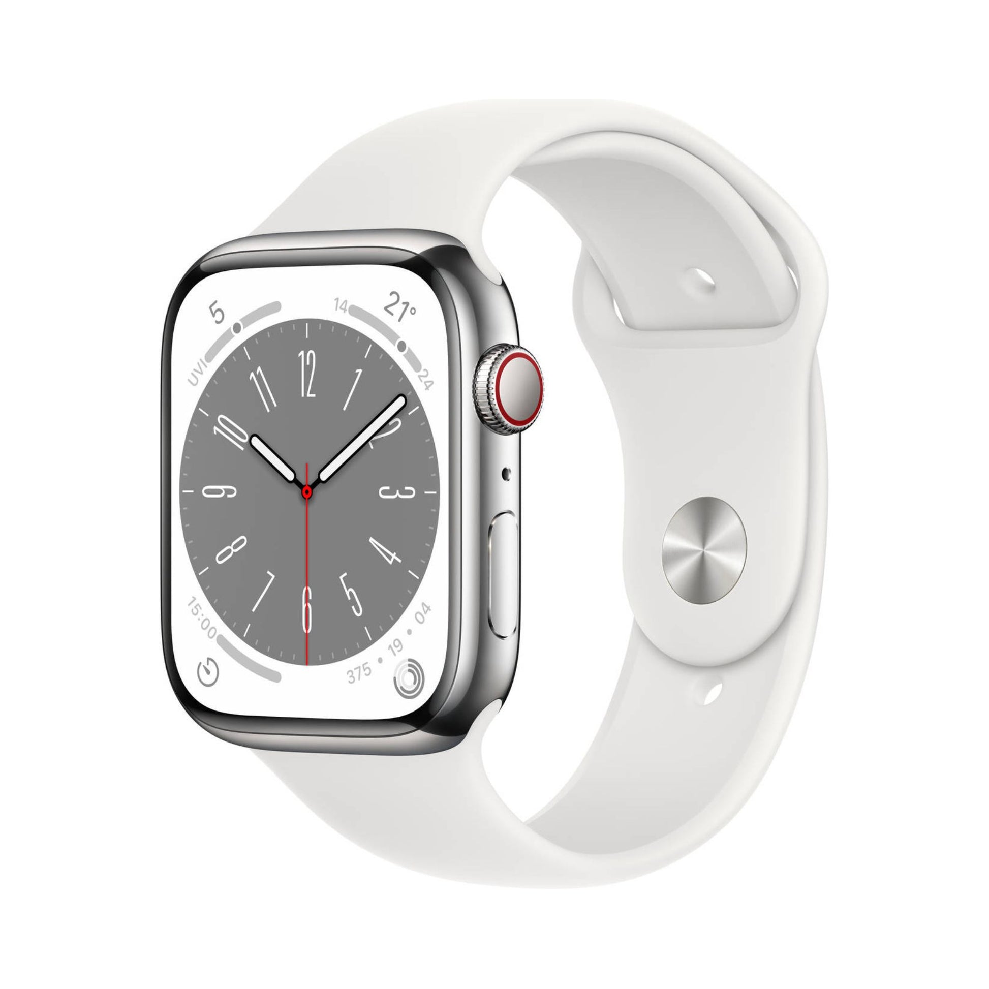 Smartwatch with a white band on a white background