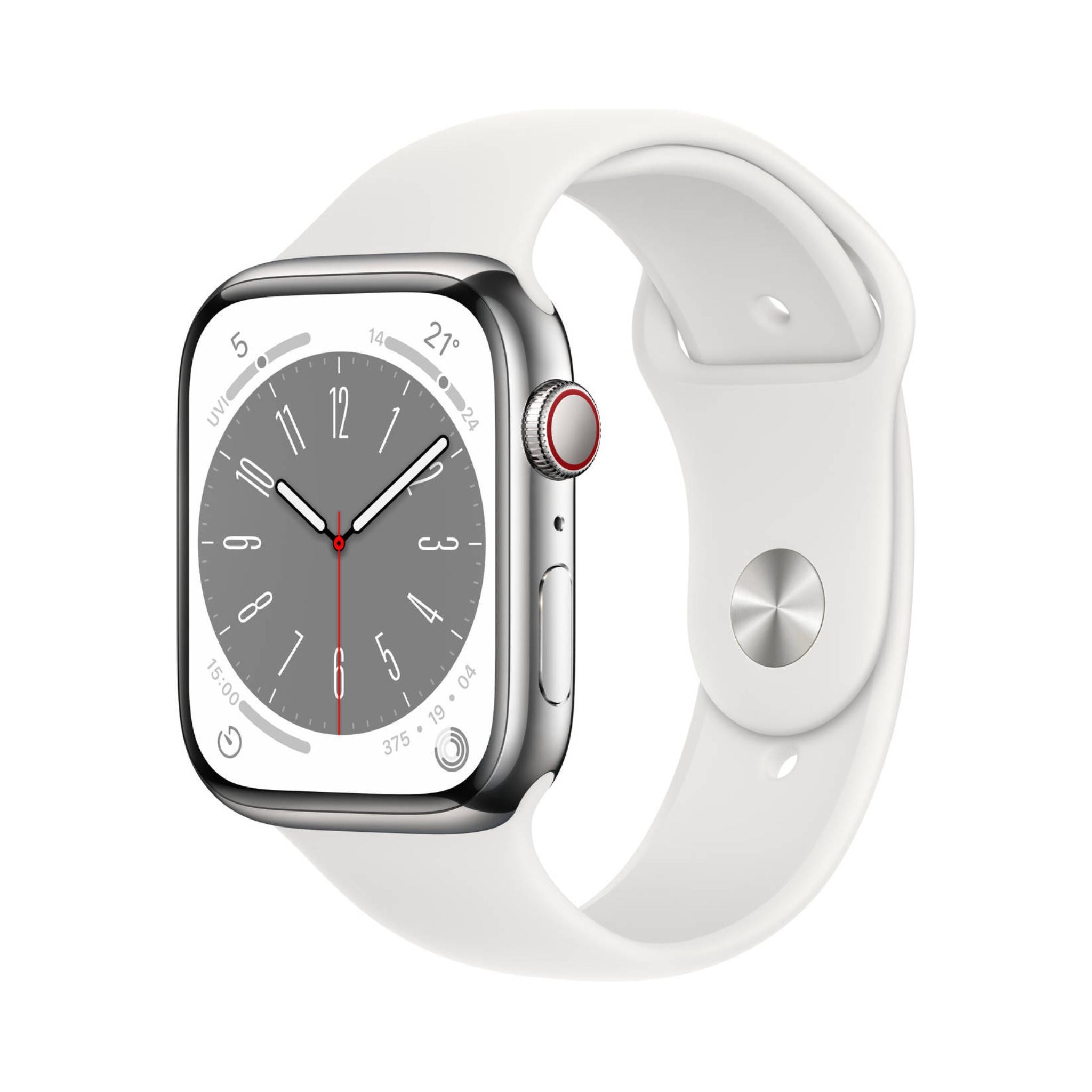 Smartwatch with a white band on a white background