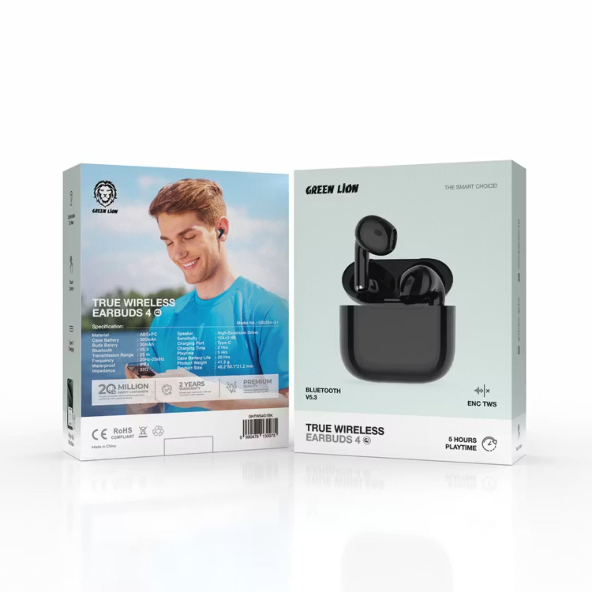 Green Lion True Wireless 4 G1 Earbuds with Touch Control, IPX4 Waterproof, Pop-Up Window, Comfortable to Wear, ENC, 25m Transmission Range