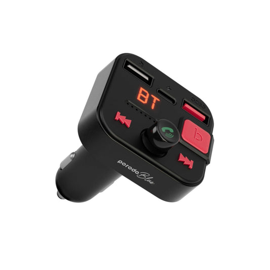 Porodo Blue Wireless FM Transmitter with Dual QC3.0 & Type-C Port - Black