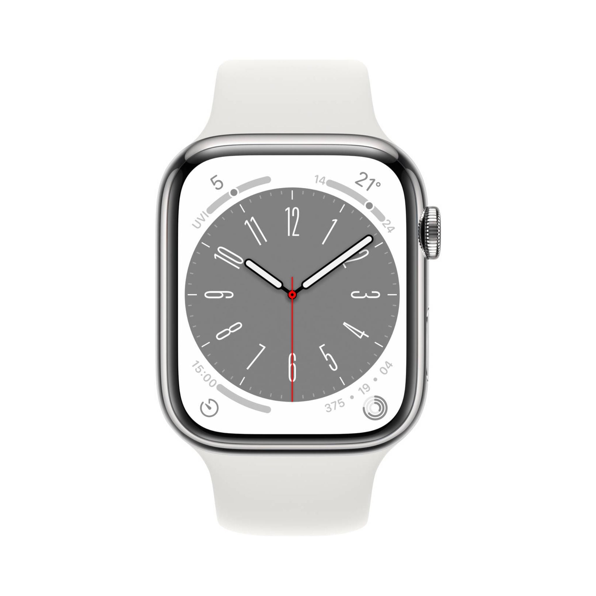 Apple Watch Series 8 GPS + Cellular 45mm Silver Stainless Steel Case With White Sport Band