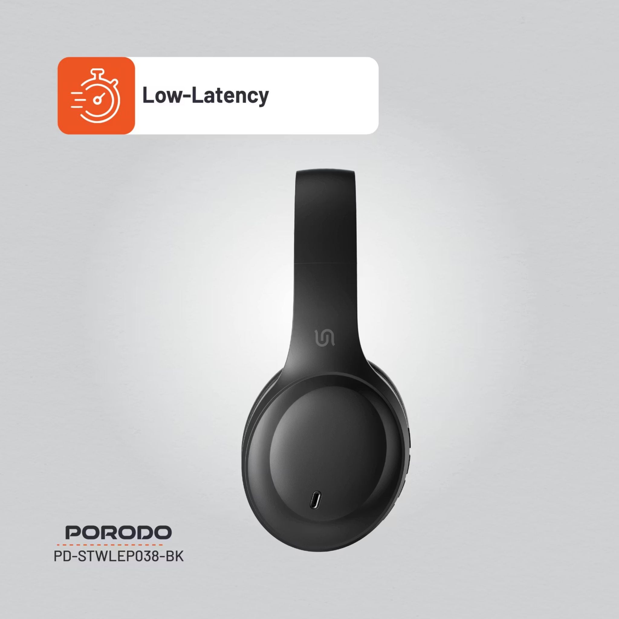Porodo Soundtec Wireless Headphones with ENC & Low-Latency Gaming Mode, 400mAh Battery Capacity, 1.5 Hours Charging Time, 50 Hours Working Time, Type C Charging Port, Bluetooth Version 5.4, Voice Assistant - Black