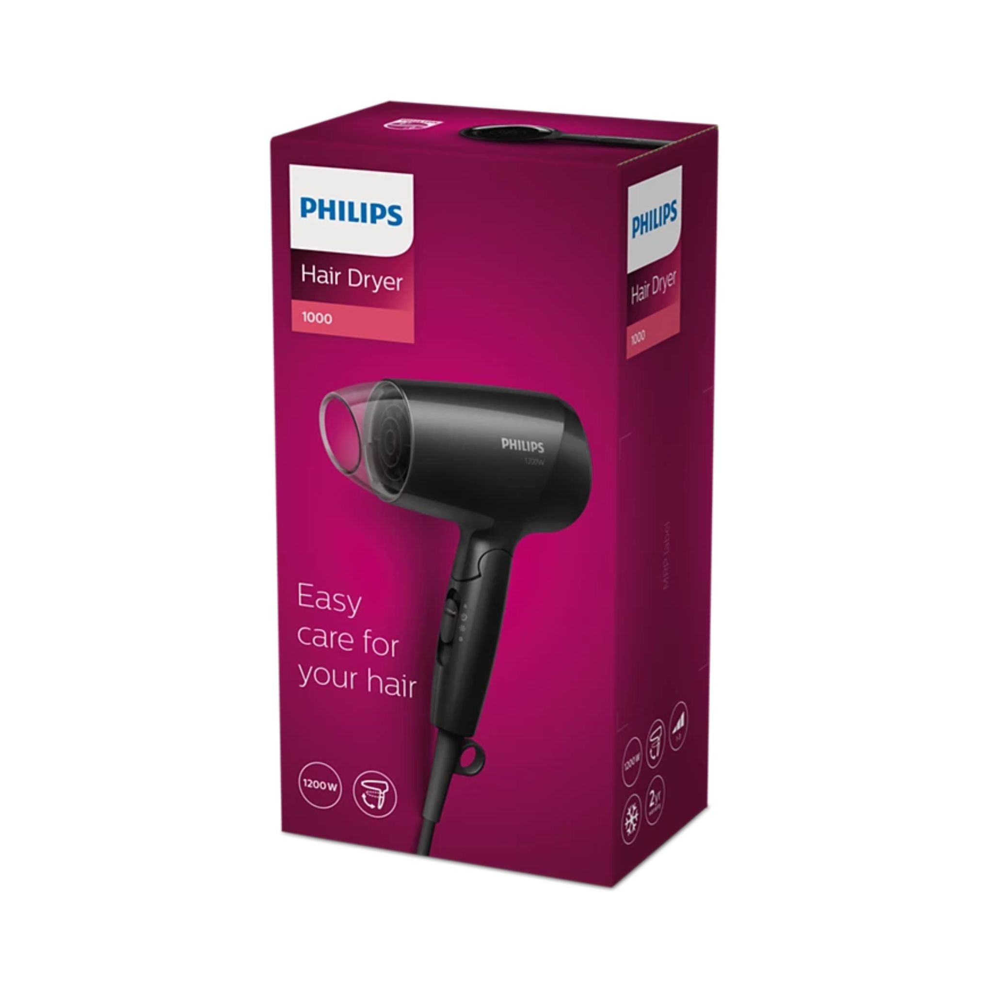 PHILIPS Essential Care Hair Dryer: 1200 Watts Compact, Powerful, and Gentle for Beautifully Dried Hair