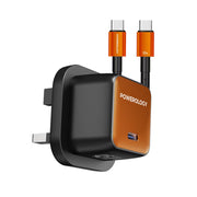 Powerology QX 45W Pocket-Sized GaN Adapter with Safety Protections, 1m USB-C to USB-C Cable Included, USB-C Port, Ultra-Compact Design, UK 3-Pin Plug, PD 45W - Black / Titanium Orange