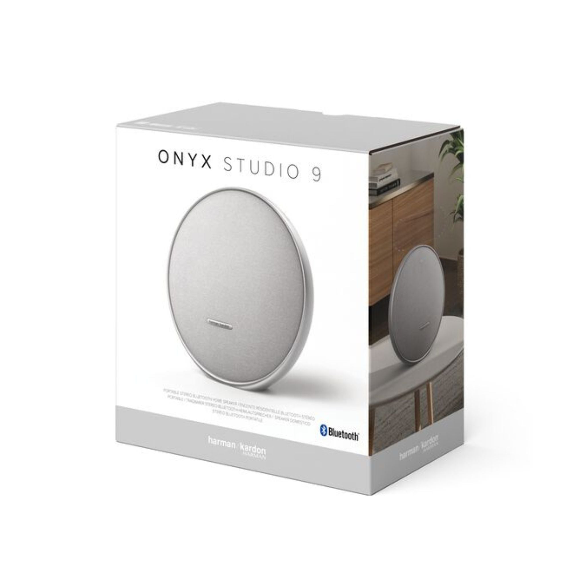 Harman Kardon Onyx Studio 9 Portable Stereo Bluetooth Home Speaker, Superior Sound, Wider Soundstage, Multi-Speaker Connection, Built-in Battery, Self-Tuning, Harman Kardon One App-Grey