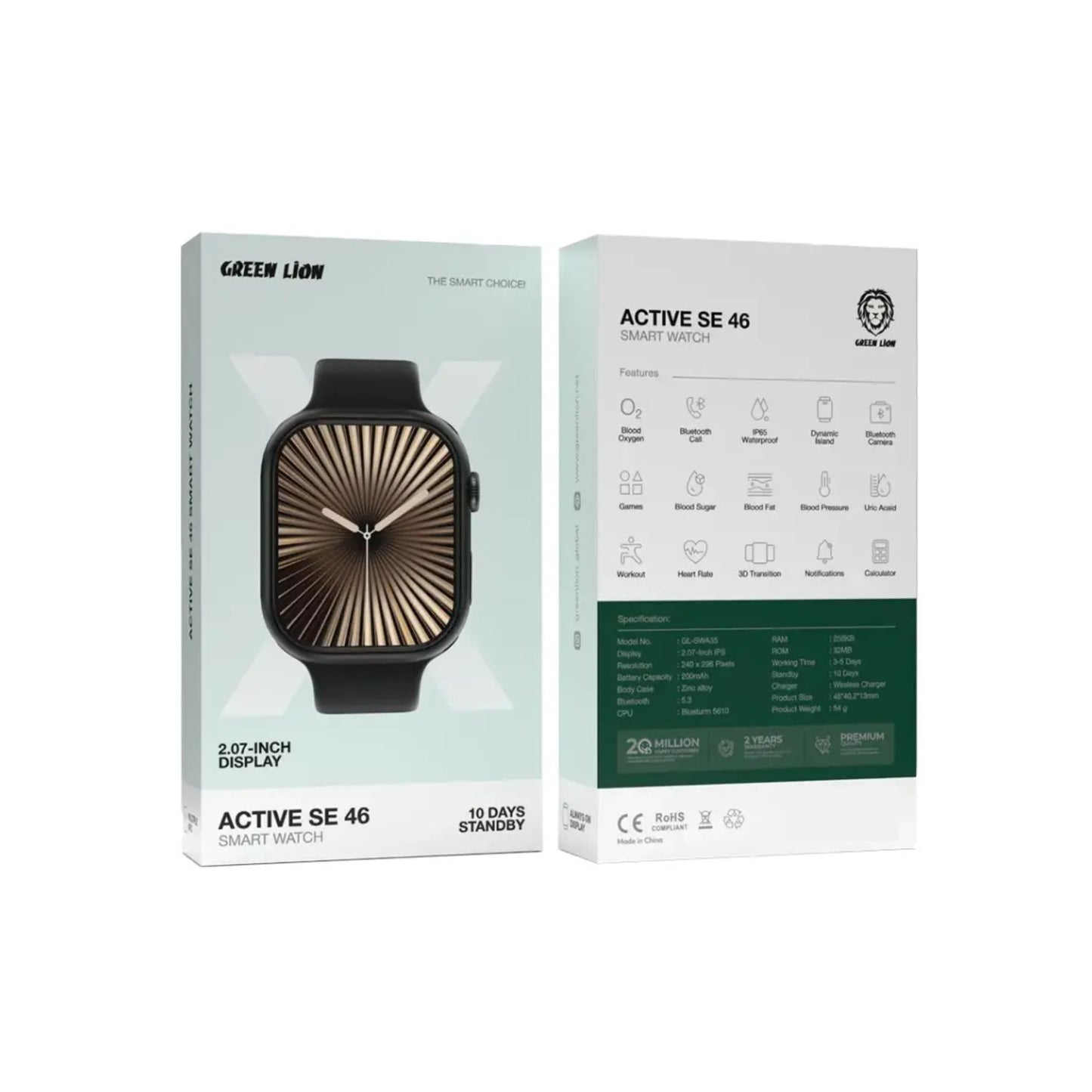 Green Lion Active SE 46 Smart Watch- Jet Black & Black Strap