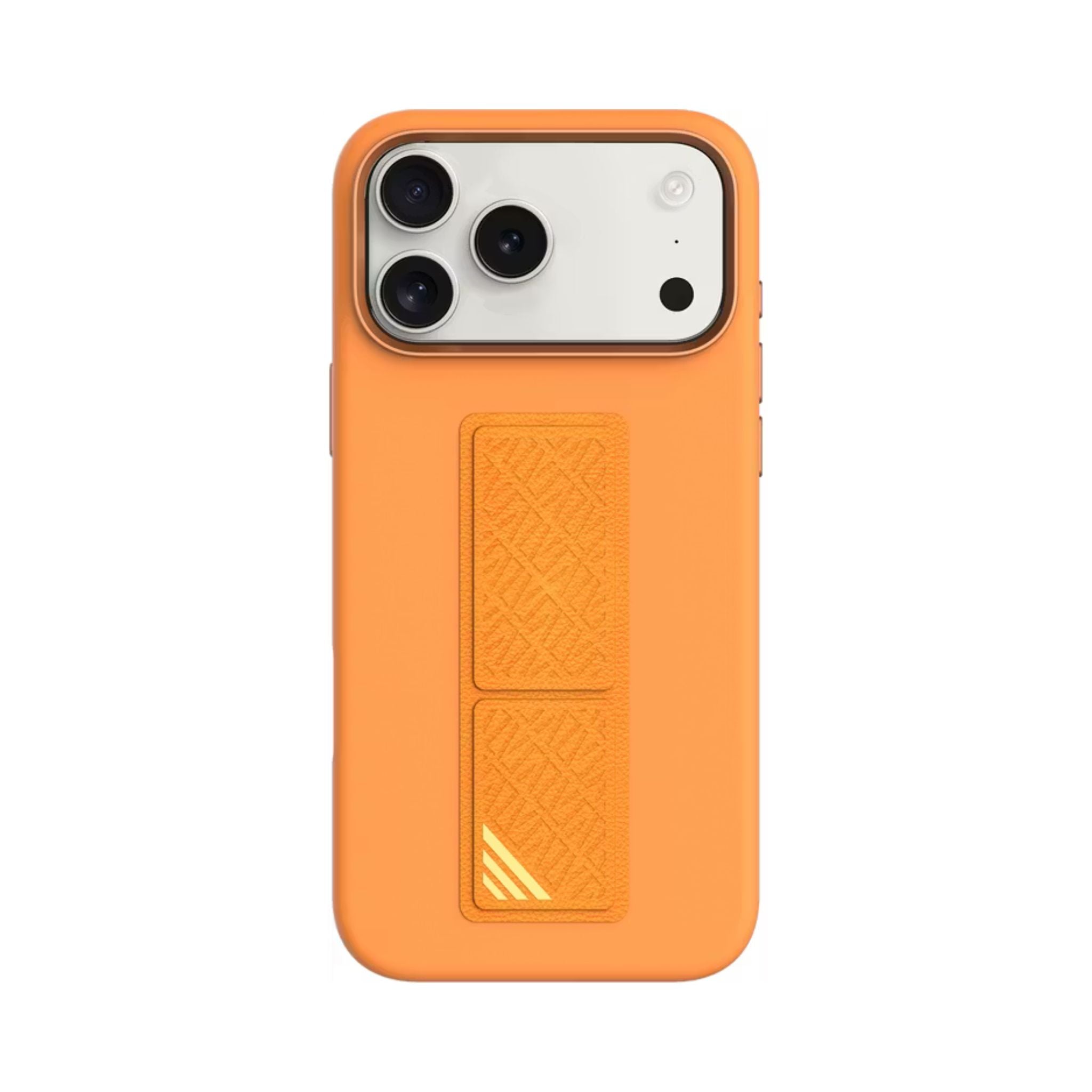 Levelo Morphix Silicone GripStand Case for iPhone 17 Pro, Hands-Free Viewing, True Microfiber Interior Lining, Horizontal & Vertical Stand, Shock-Resistant Bumper, Raised Bezels for Camera & Screen, Slim Fit Design - Orange