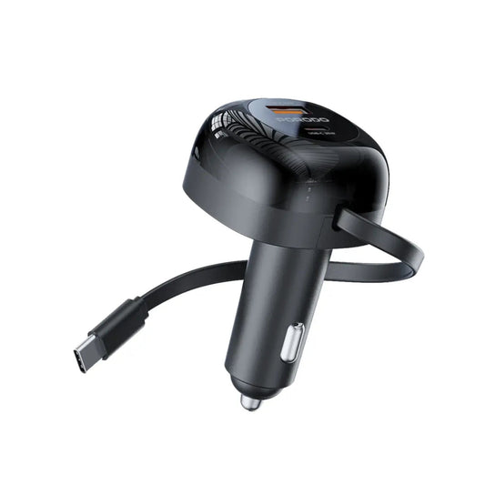 Porodo Retractable Car Charger with Collapsible Type C Cables - Black